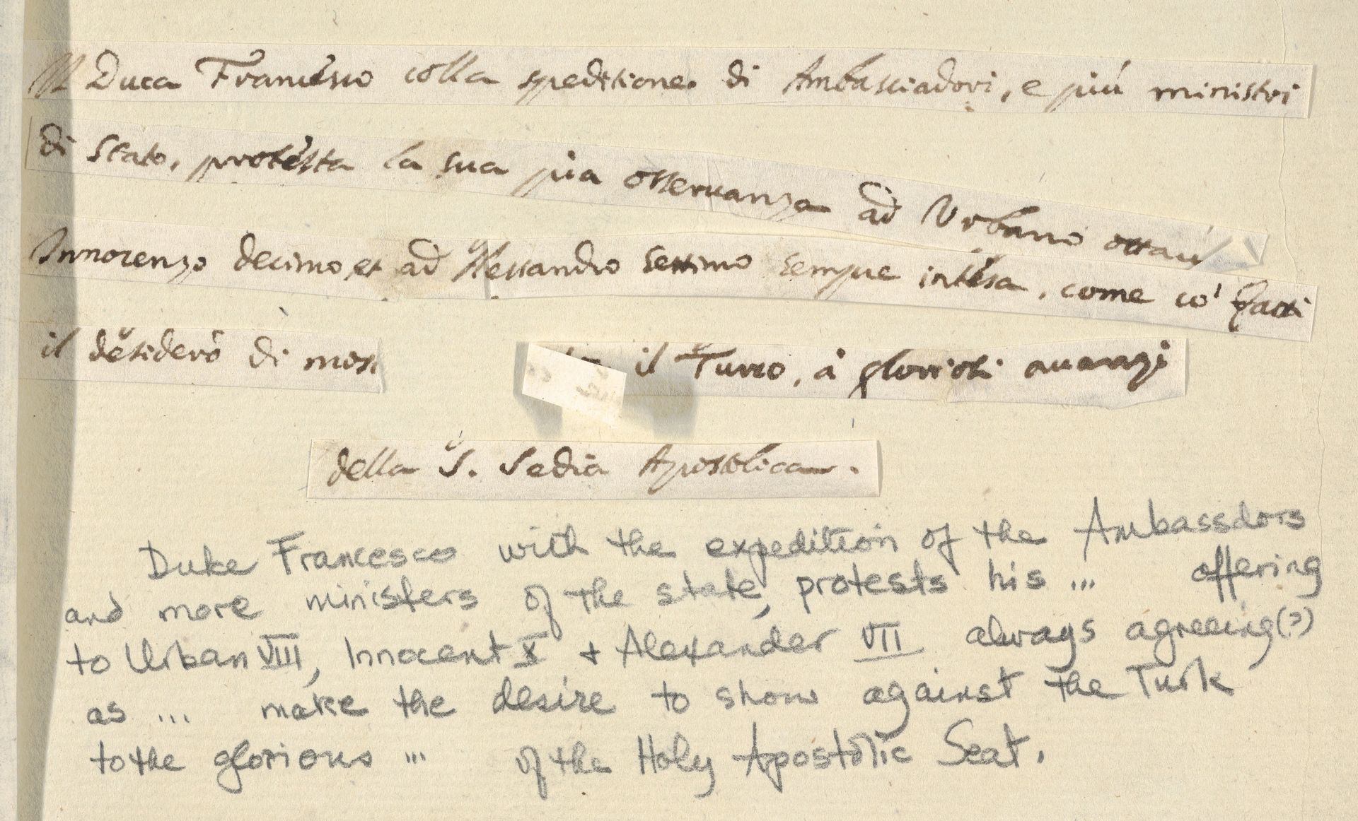 Francesco I d'Este, with the Expedition of the Embassadors and Ministers of State, Declares his Ofference to Urban VIII, Innocent X, and Alexander VII to Continue to Defend Against the Turks, from L'Idea di un Principe ed Eroe Cristiano in Francesco I d'Este, di Modena e Reggio Duca VIII [...] by Bartolomeo Fenice (Fénis)