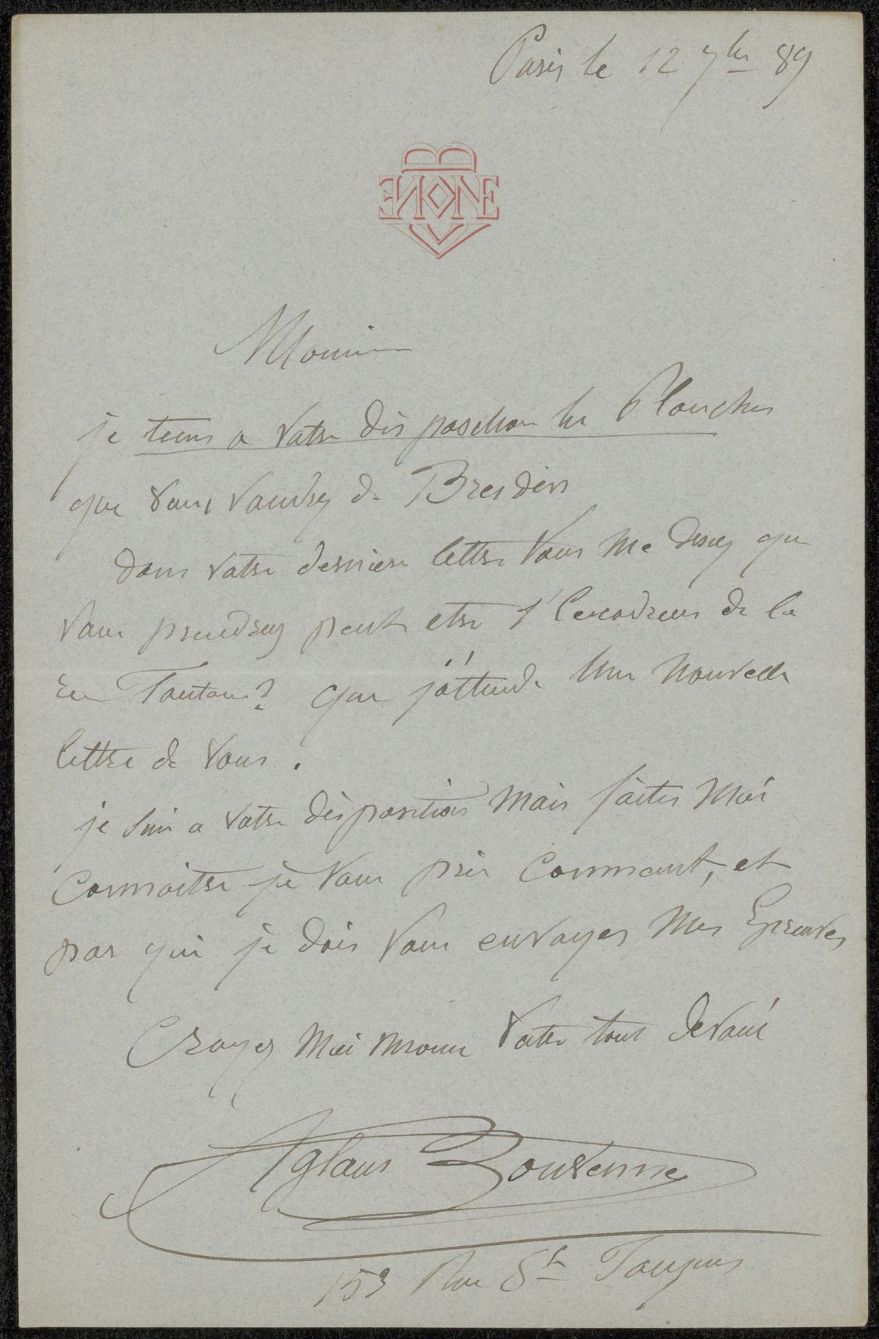 Brief aan Philip Zilcken by Aglaüs Bouvenne
