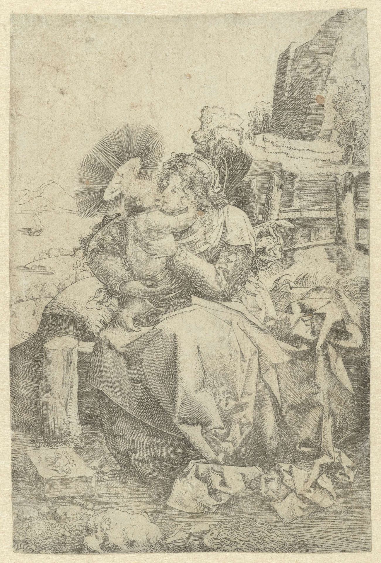 Madonna met kind in een landschap by Frans Crabbe van Espleghem