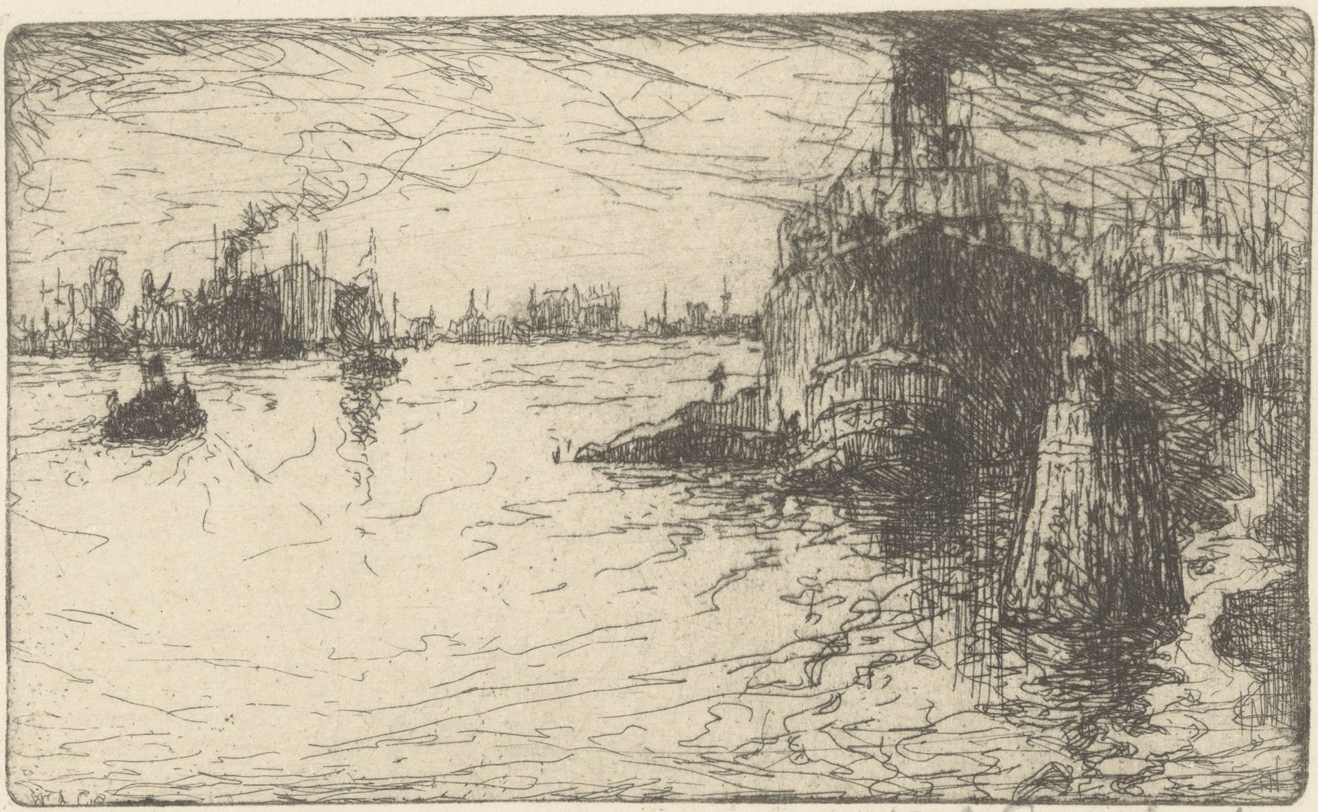 Schepen op de Maas in Rotterdam by Willem Adrianus Grondhout