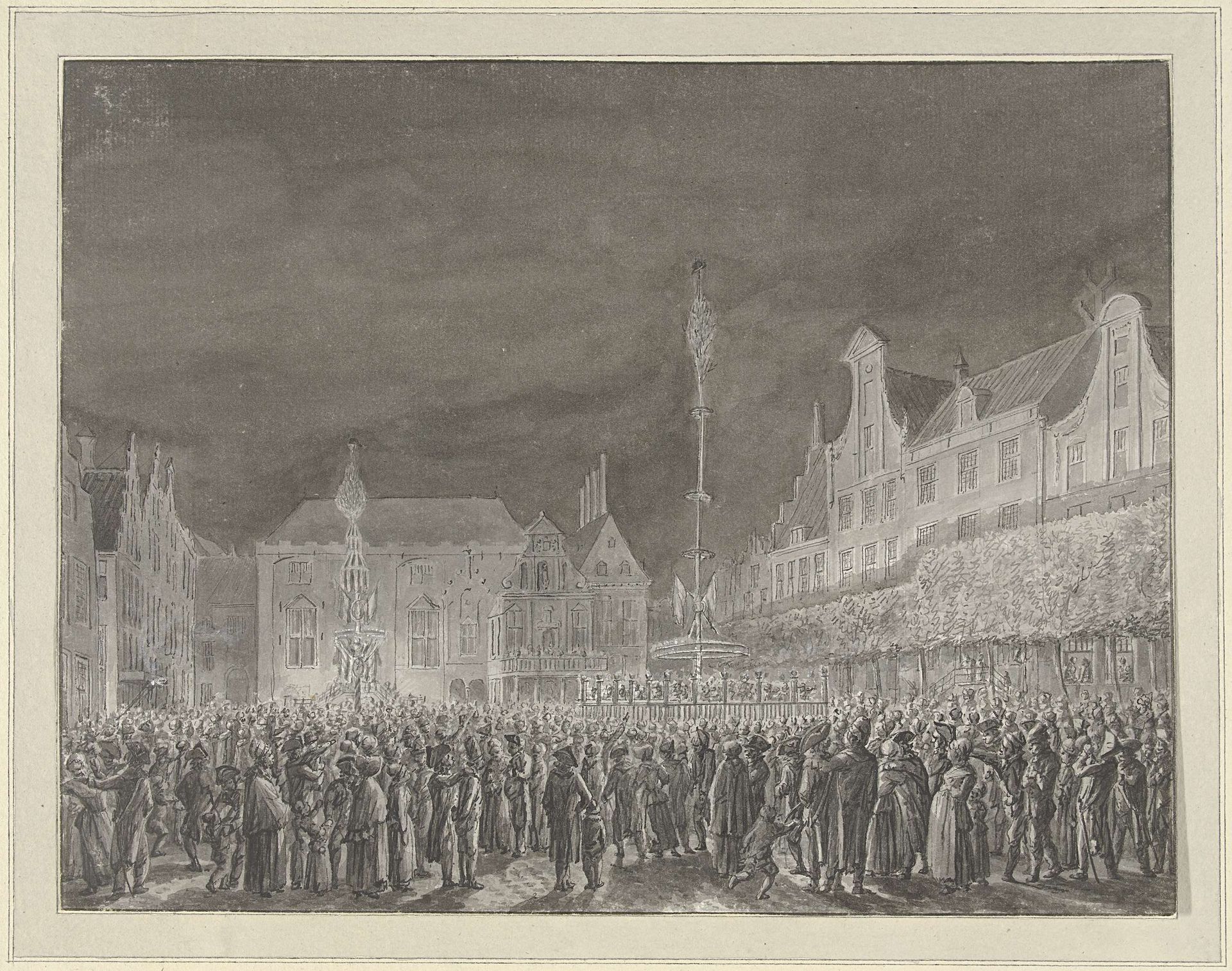 Viering van de afkondiging van de Alliantie met Frankrijk op de Grote Markt te Haarlem, 1795 by Vincent Jansz. van der Vinne