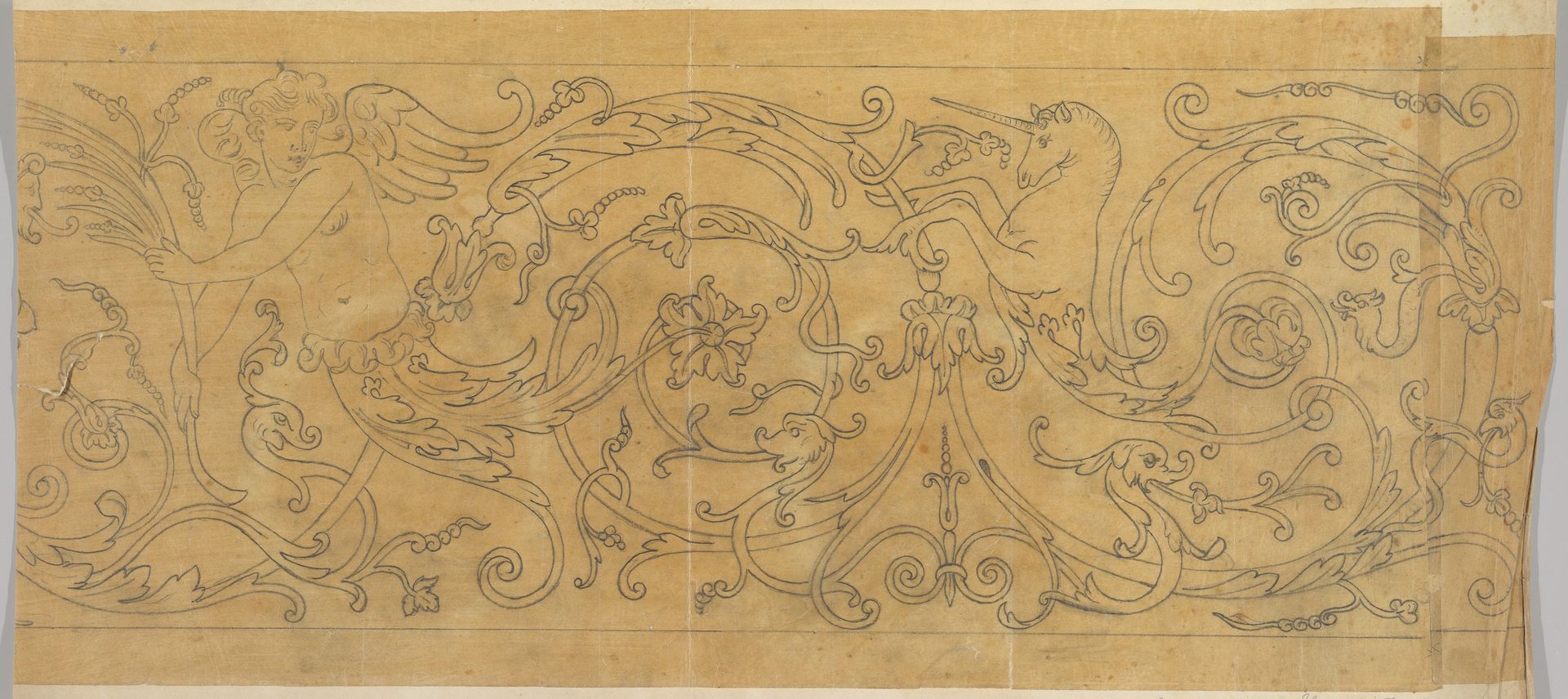 Rinceau Border with Unicorn and Inlay on copper, Italian 18th century by John Gregory Crace