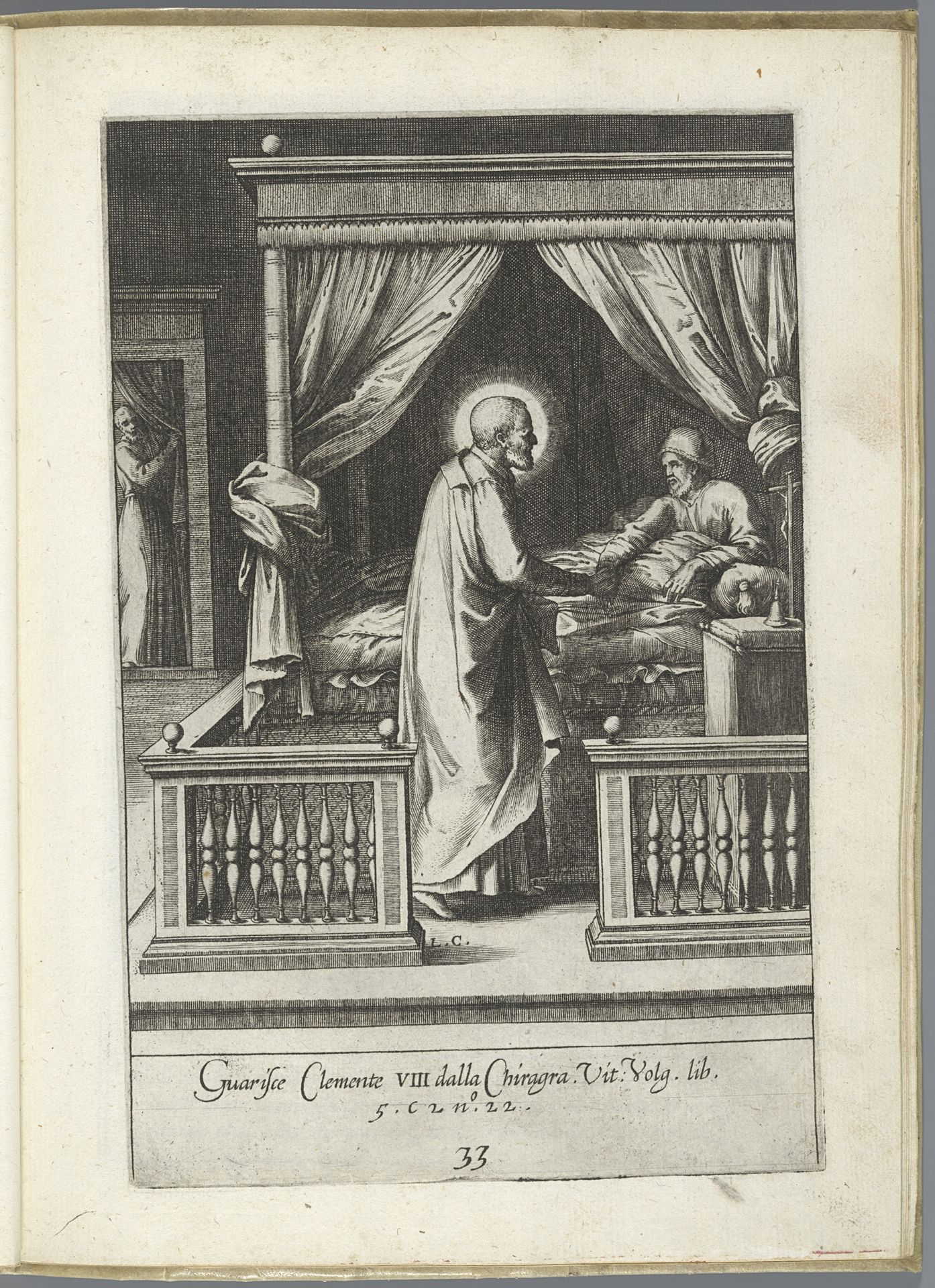 Filippo Neri geneest paus Clemens VIII van de jicht by Luca Ciamberlano