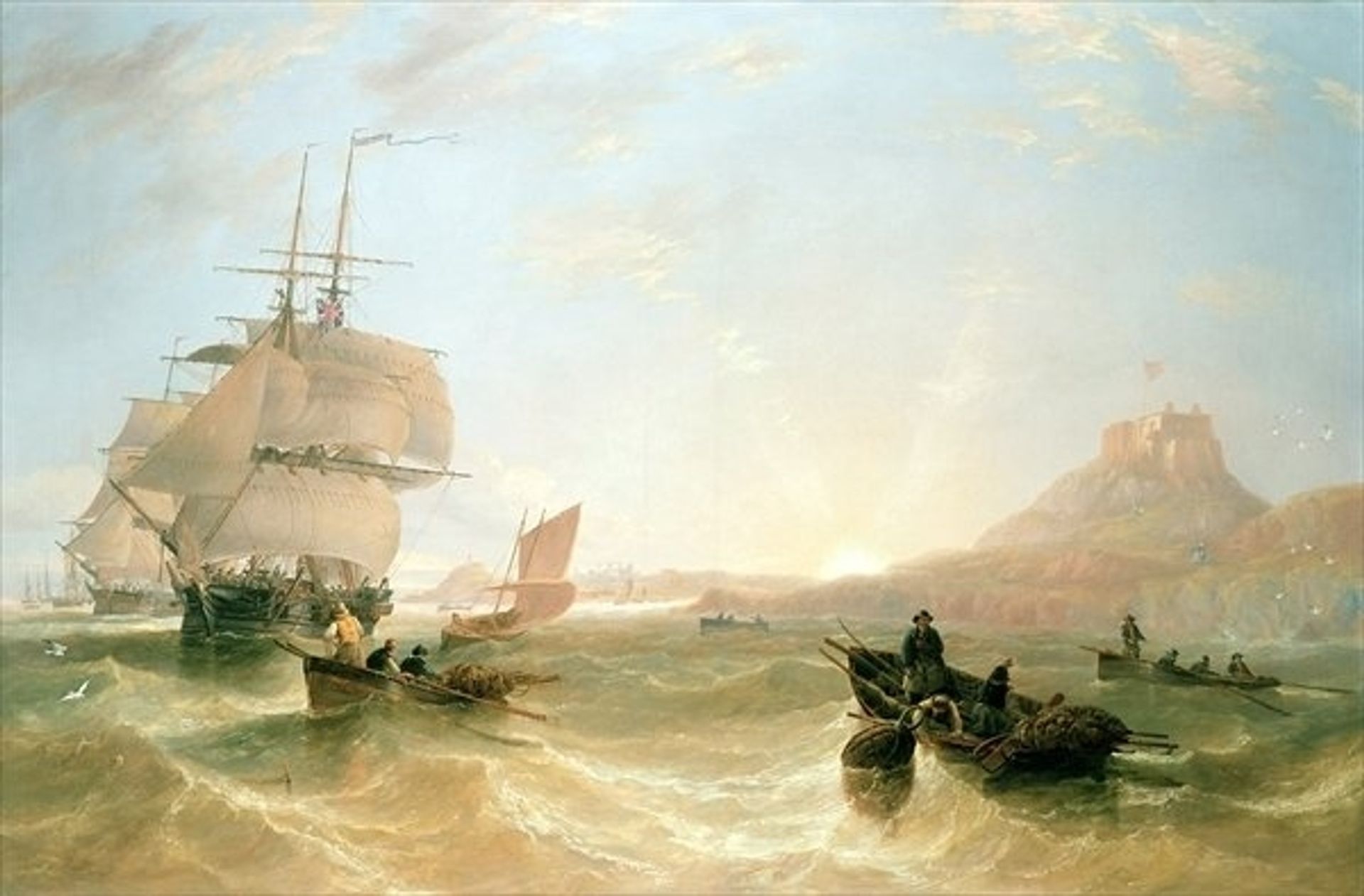Squadron of Frigates and Fishing Vessels in a Choppy Sea off Holy Island by John Wilson Carmichael