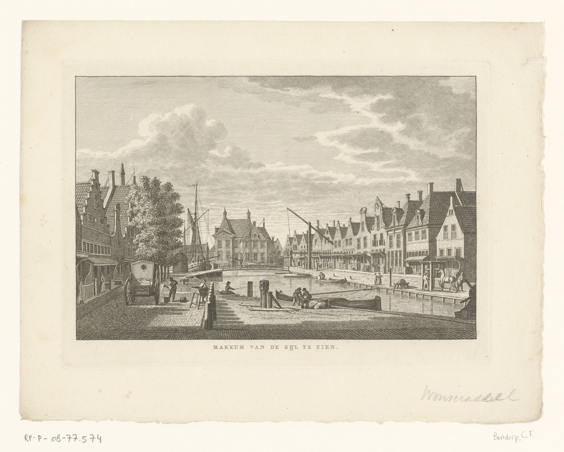 Gezicht op Makkum vanaf de Grote Zijlroede by Carel Frederik (I) Bendorp