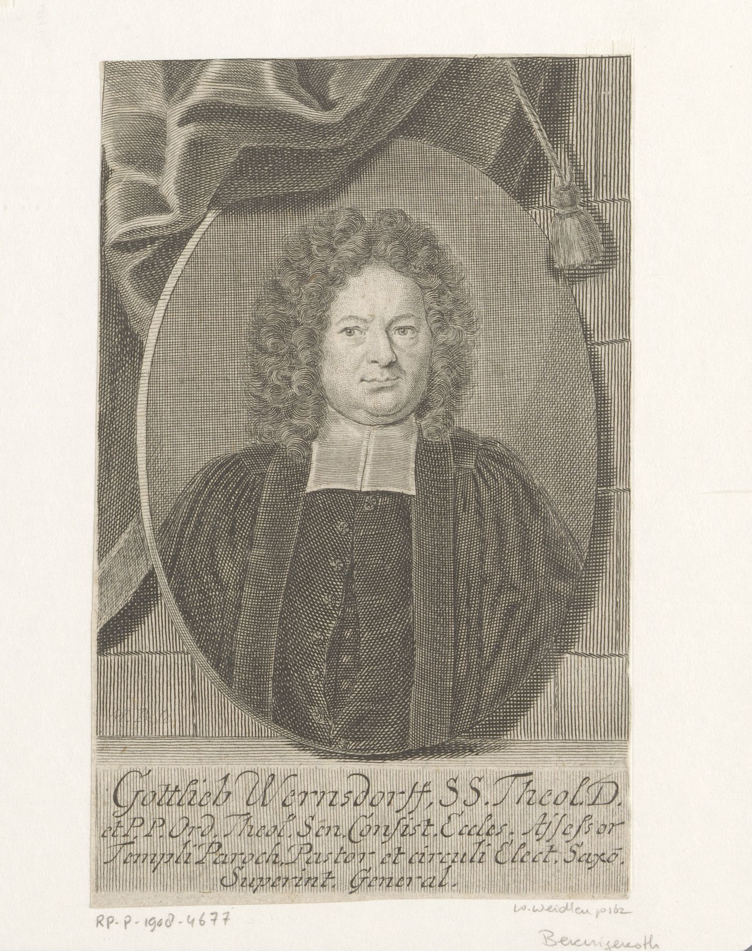 Portret van Gottlieb Wernsdorf by Martin Bernigeroth