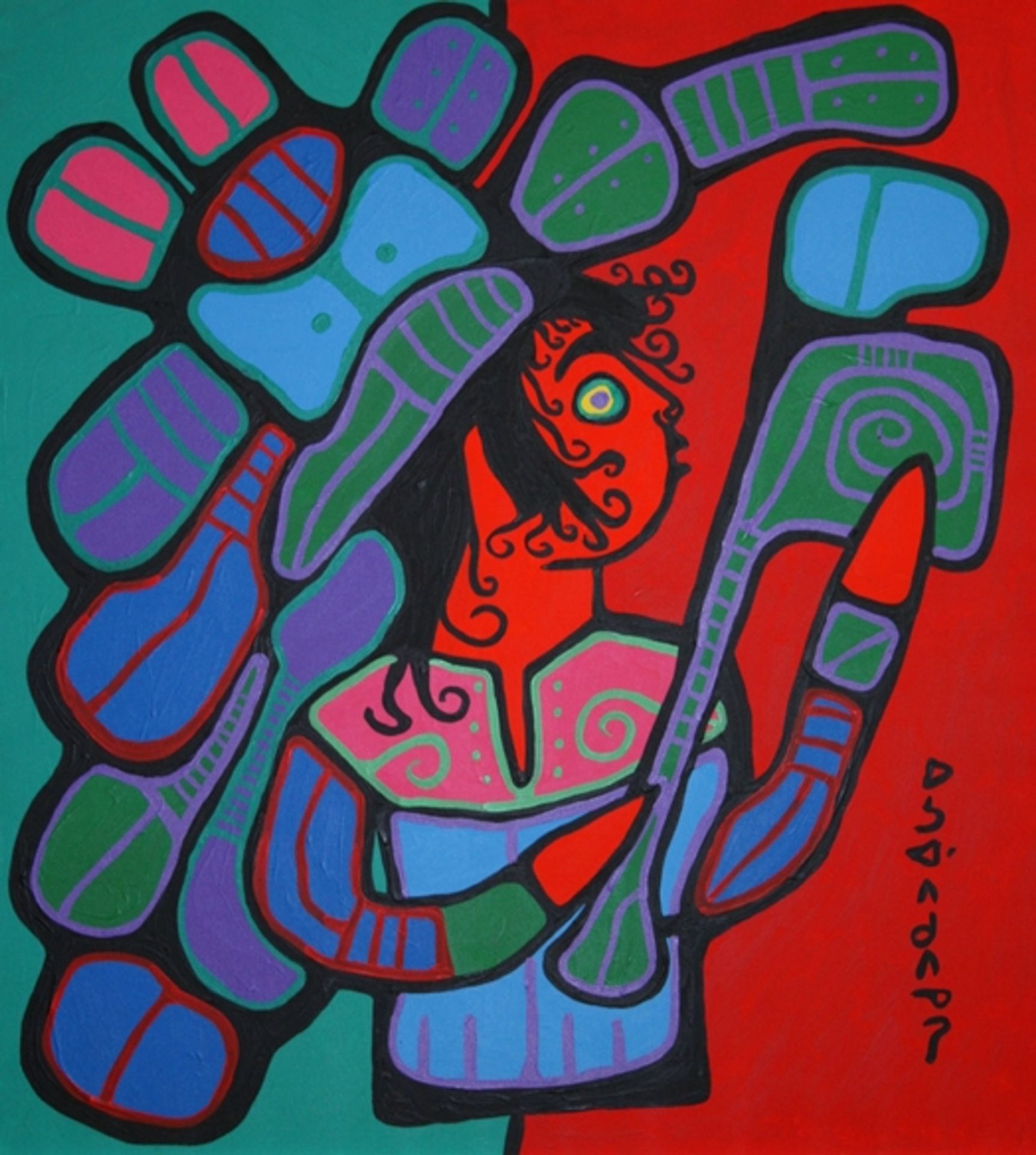 Shaman On Red and Green by Norval Morrisseau