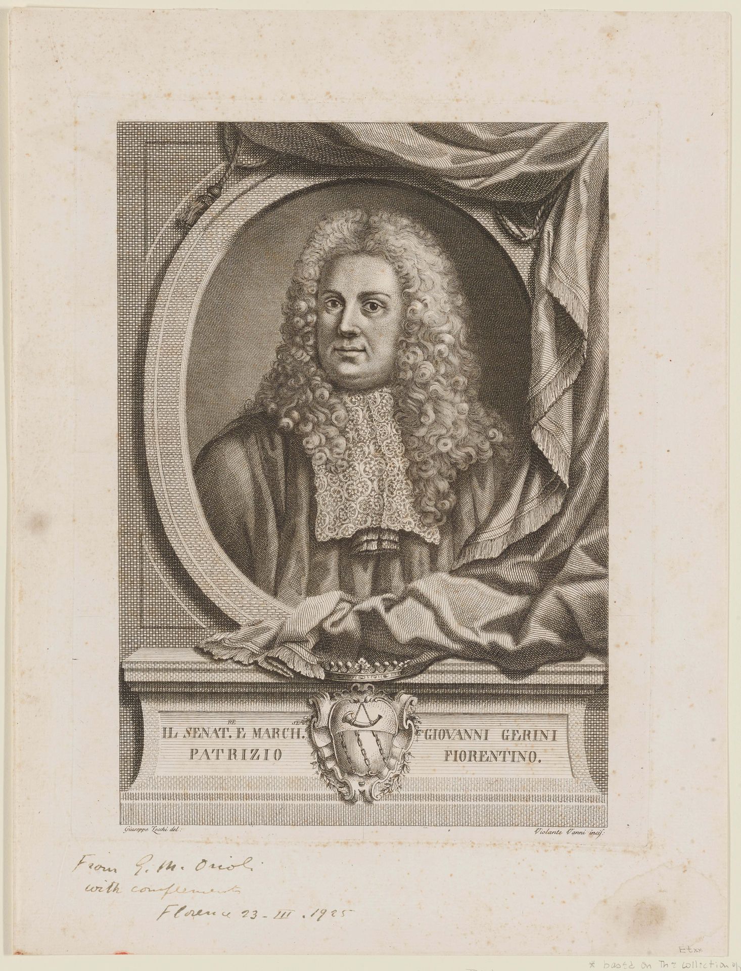 Il Senat.re E. March.se Giovanni Gerini Patrizio Fiorentino. Portrait. by Saverio Manetti