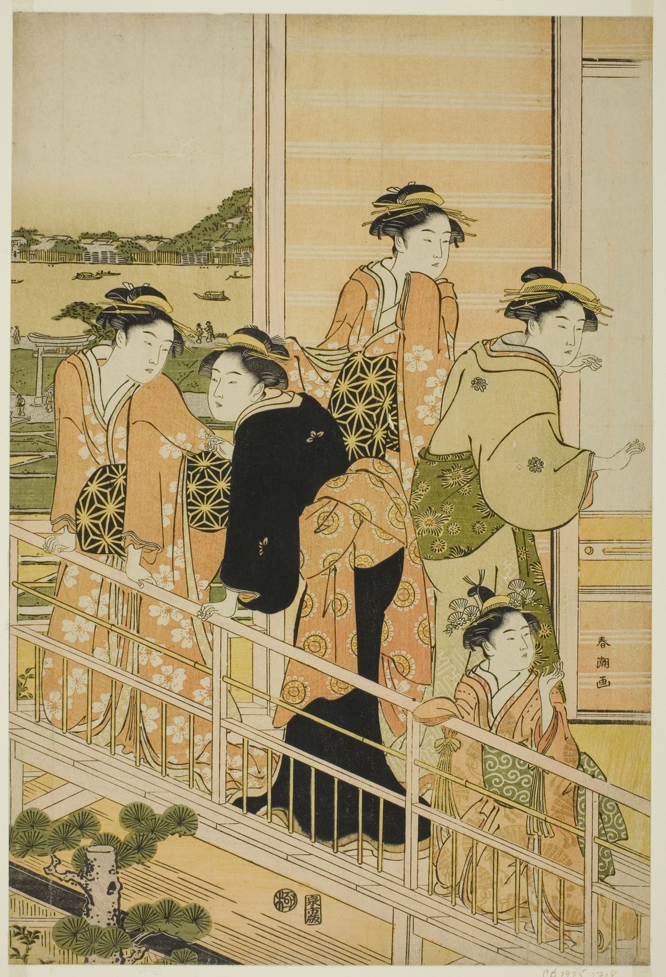 Women on a Balcony of a Yoshiwara Teahouse by Katsukawa Shunchō