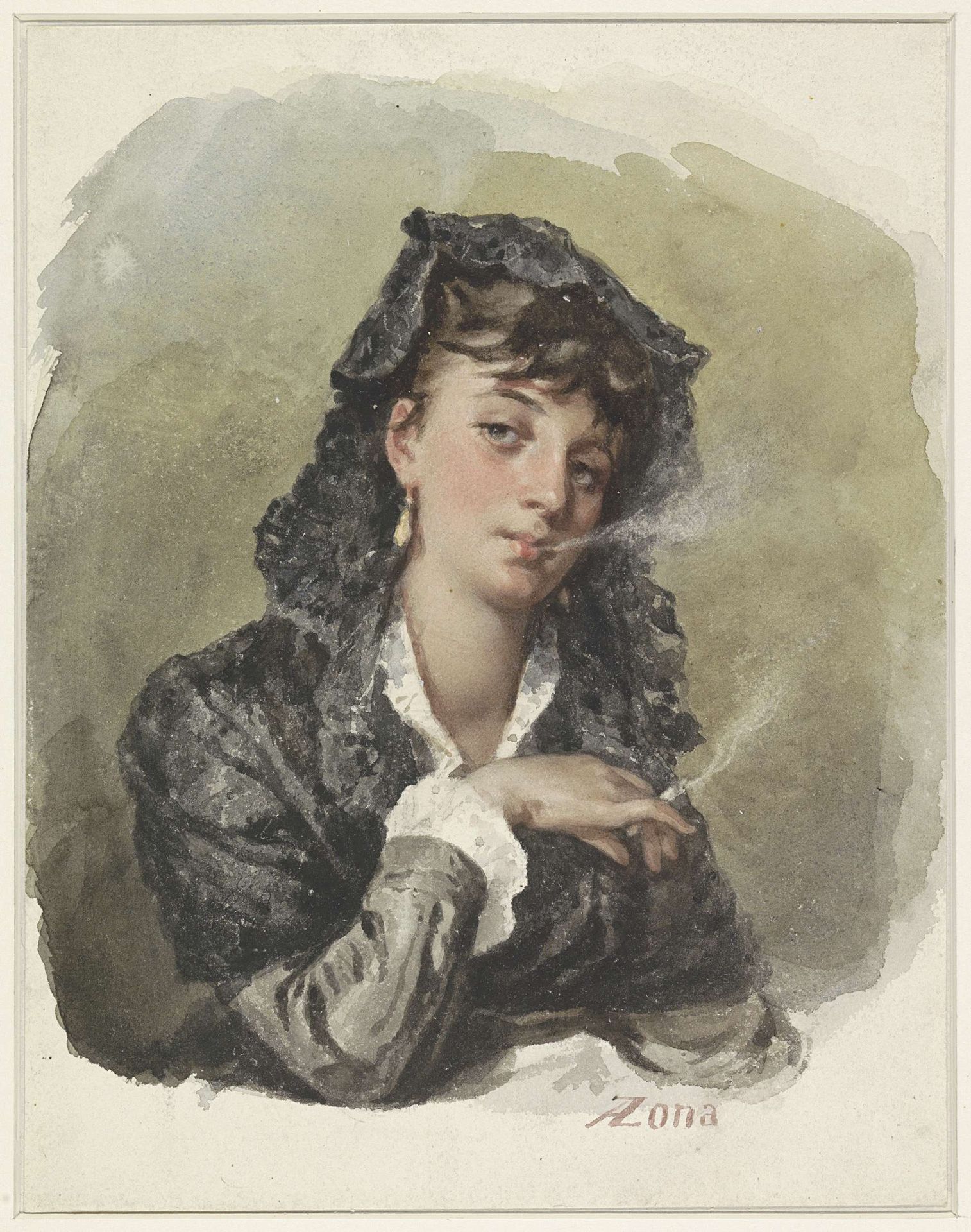 Jonge vrouw met een sigaret by Antonio Zona