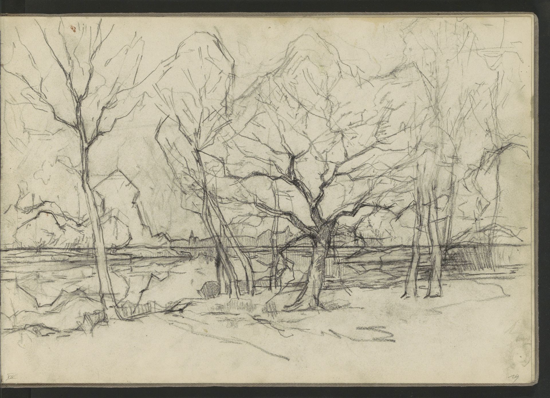 Landschap met bomen aan een waterkant by Egbert Rubertus Derk Schaap