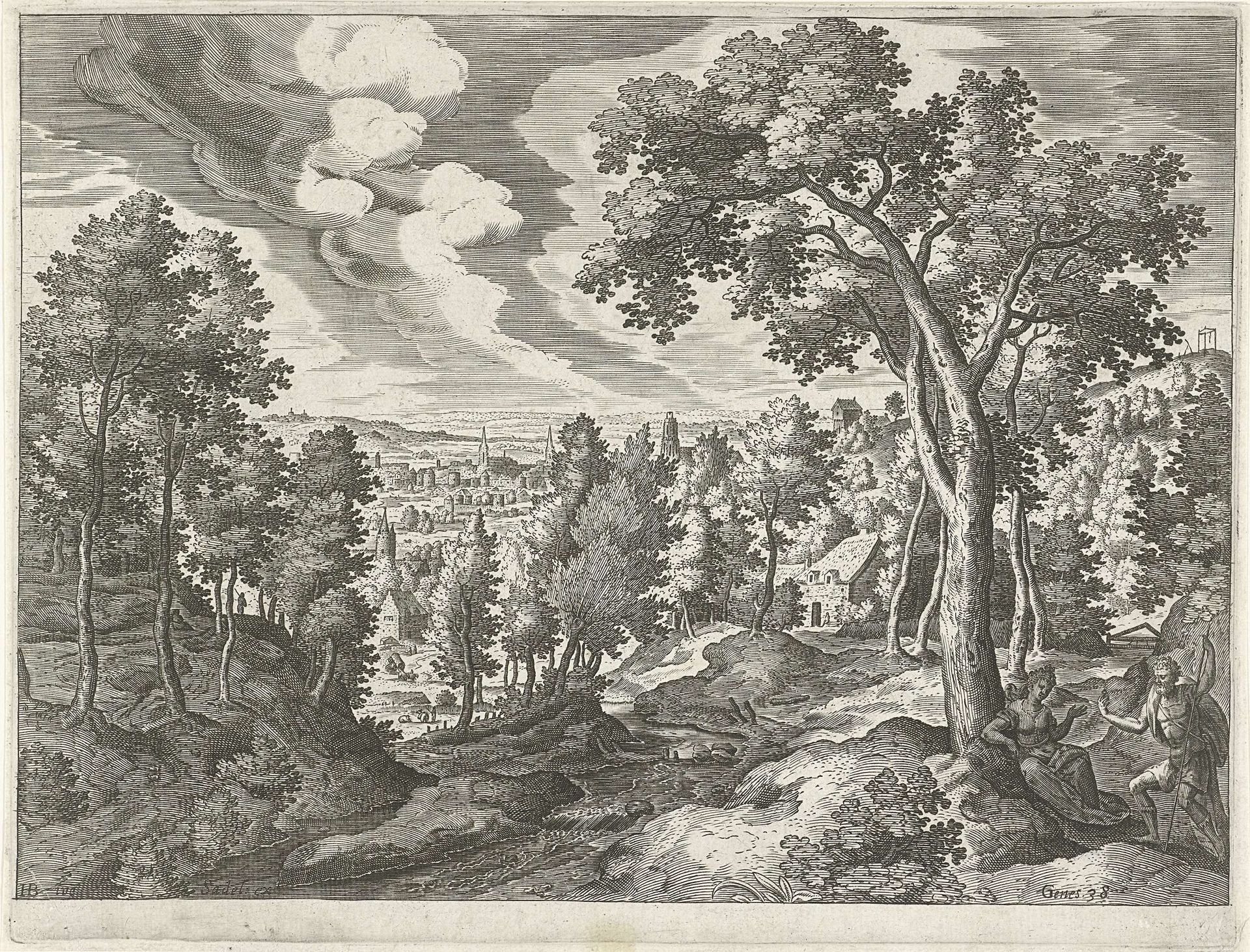 Landschap met Juda en Tamar by Johann Sadeler I