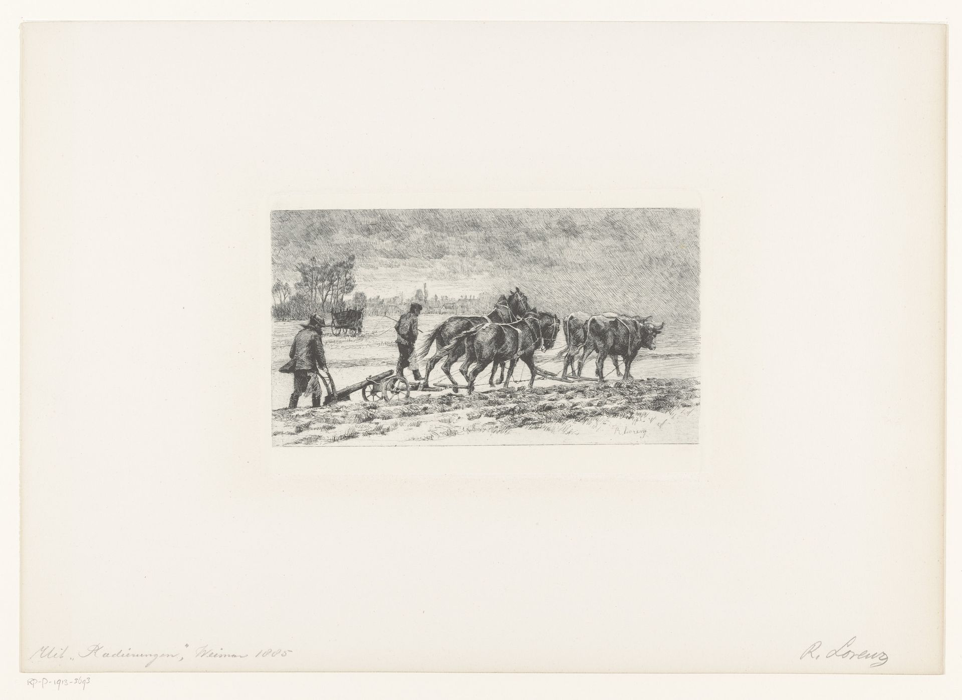 Ploegende paarden en ossen by Richard Lorenz