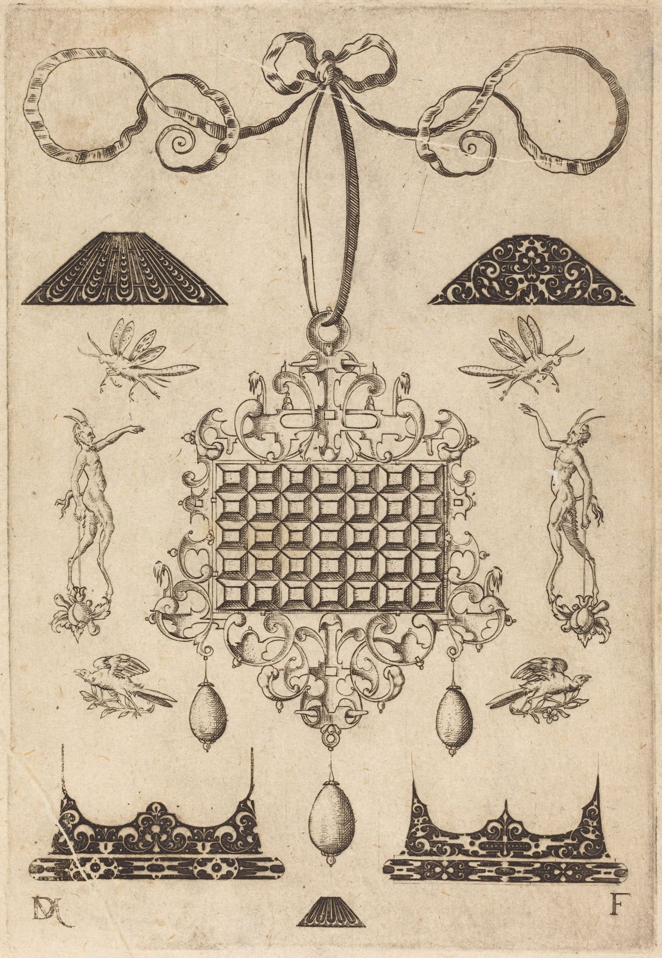 Large Pendant with Square with 35 Flat Stones by Daniel Mignot