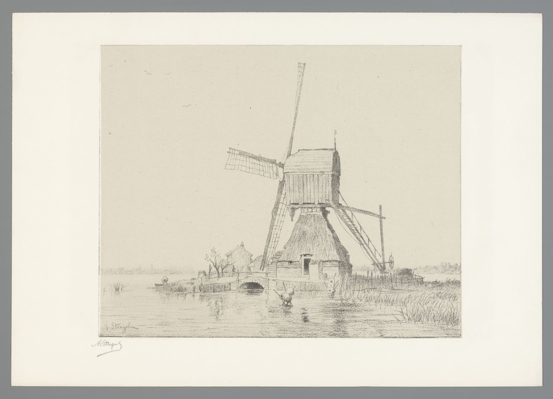 Molen aan het water bij Giessen-Oudekerk by Alphonse Stengelin