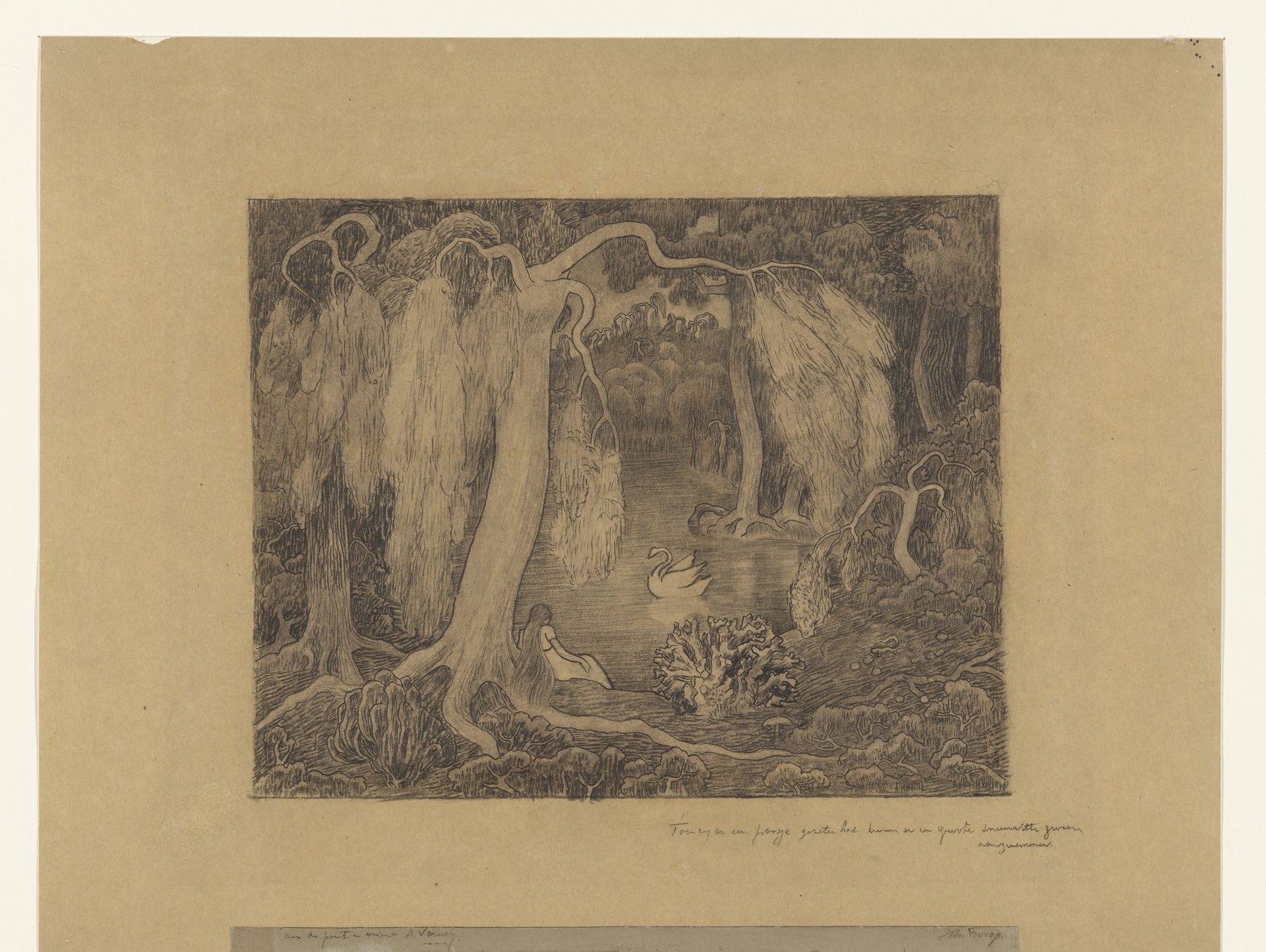 Vrouw aan de rand van een meer by Jan Toorop