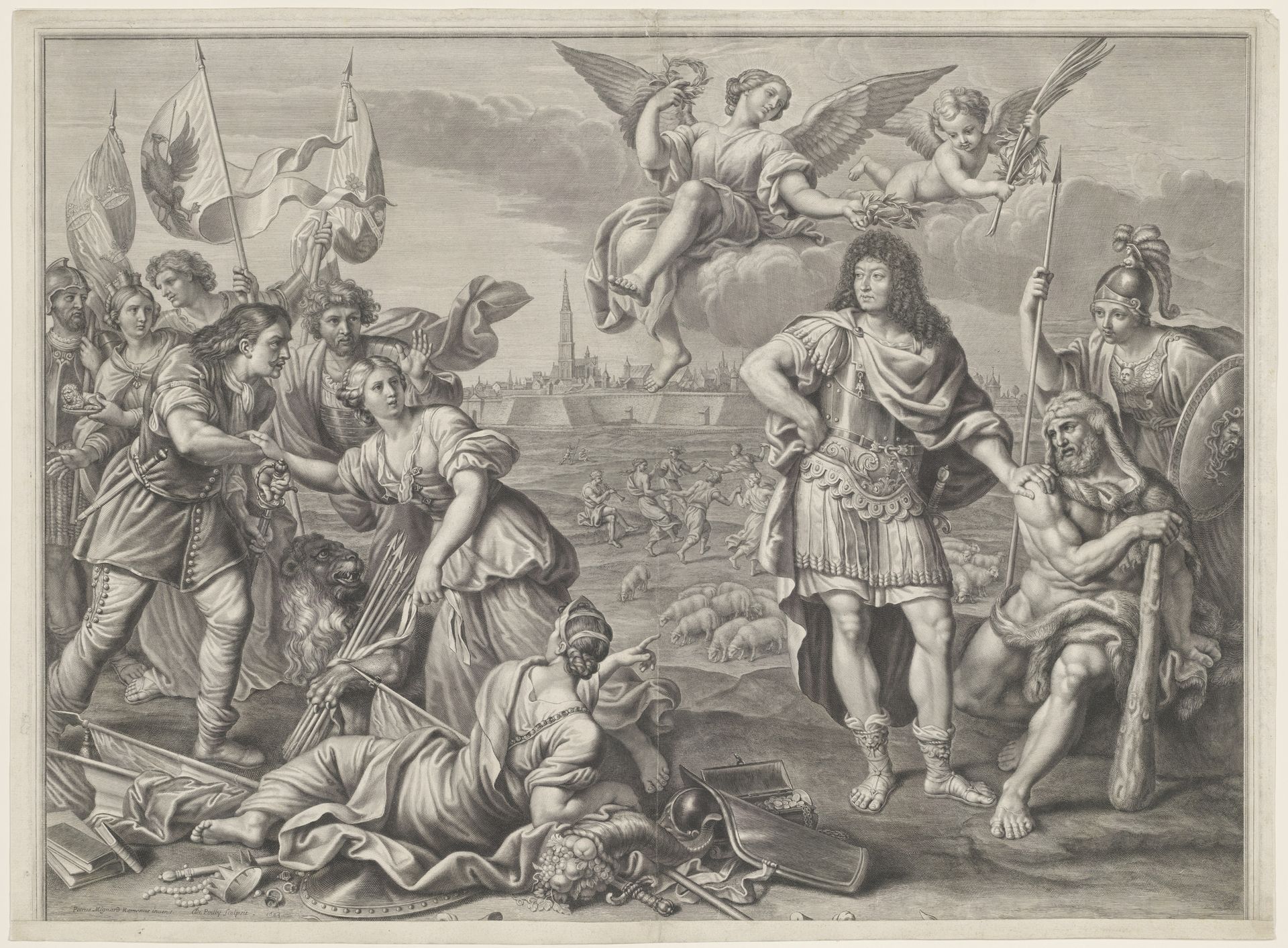 Promotieprent van Ludovicus Nicolaus le Tellier en Ludovicus Franciscus le Tellier by Jean-Baptiste de Poilly