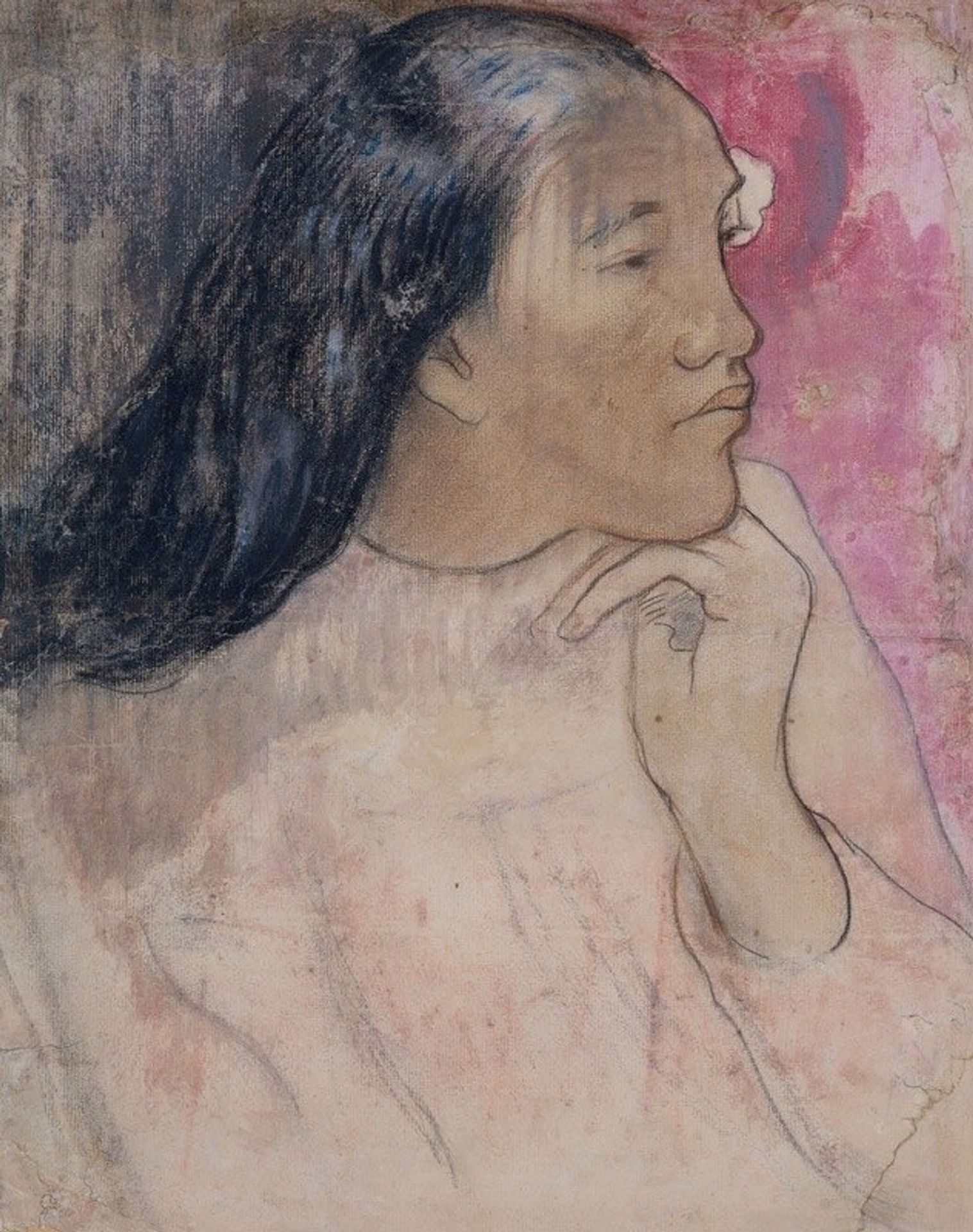 A Tahitian Woman with a Flower in Her Hair by Paul Gauguin