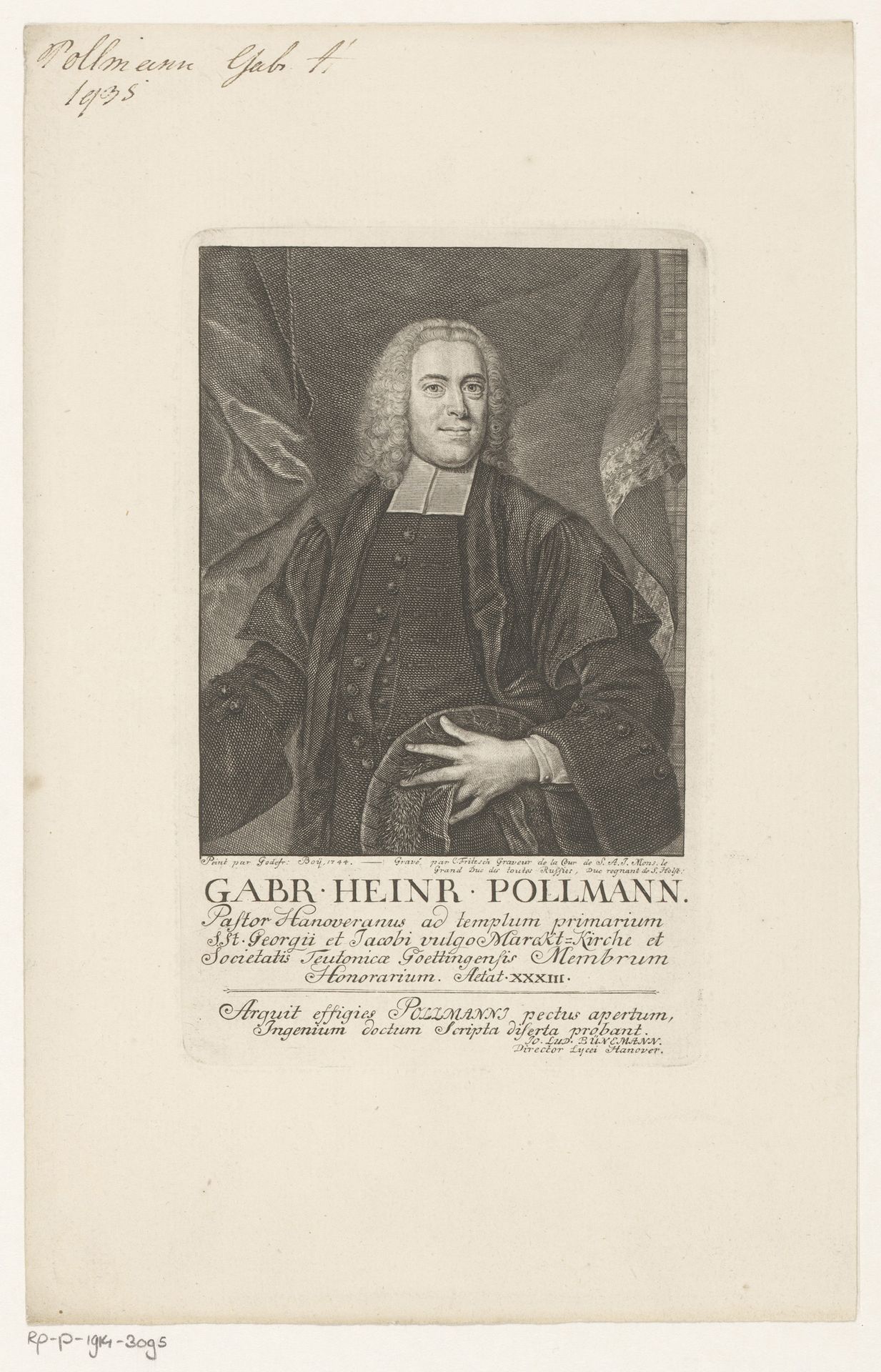 Portret van Gabriel Heinrich Pollmann op 33-jarige leeftijd by Christian Fritzsch