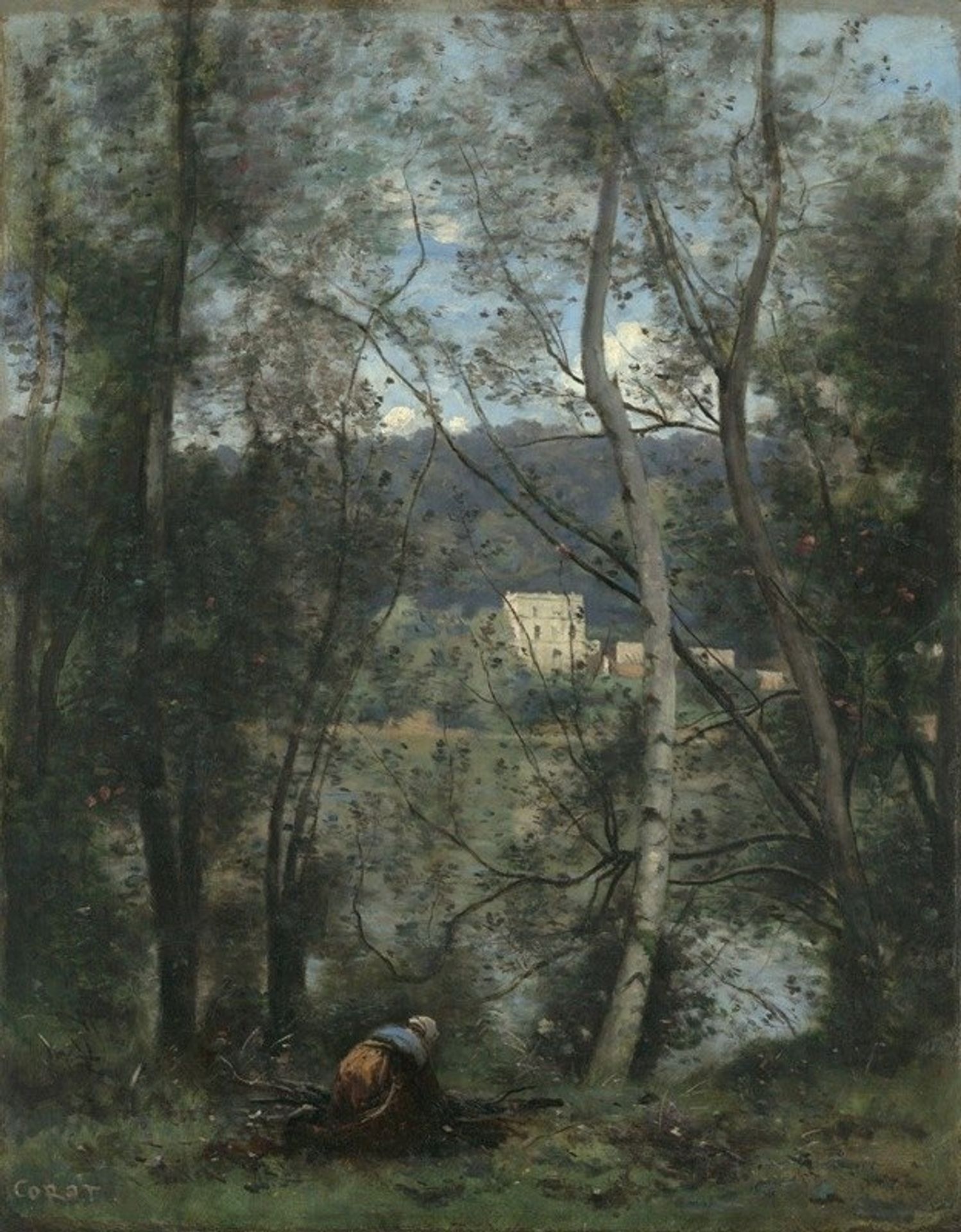 A Woman Gathering Faggots at Ville-d’Avray by Camille Corot