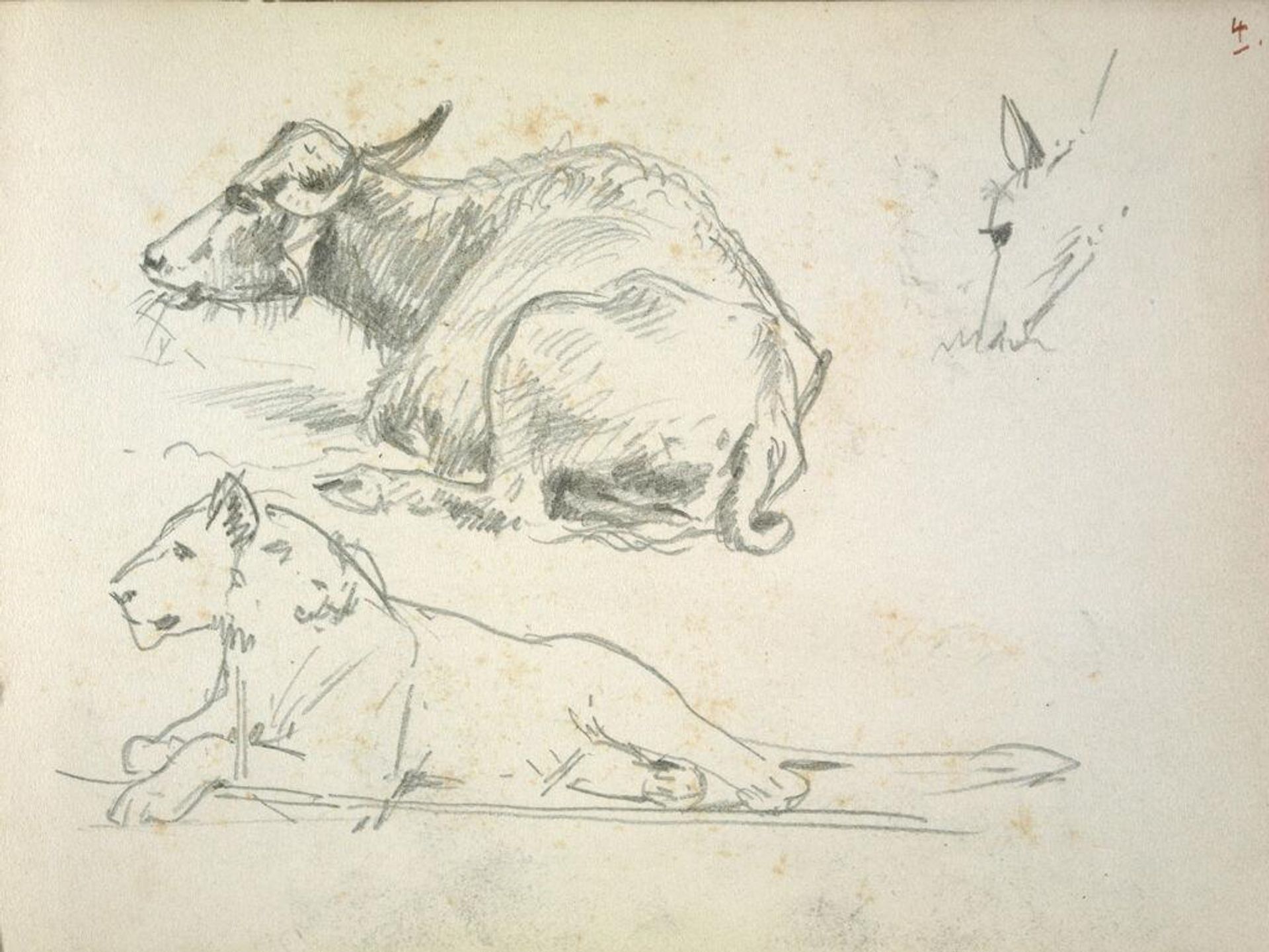 Studies of Animals; verso: Caricature and Figure Studies by John Singer Sargent