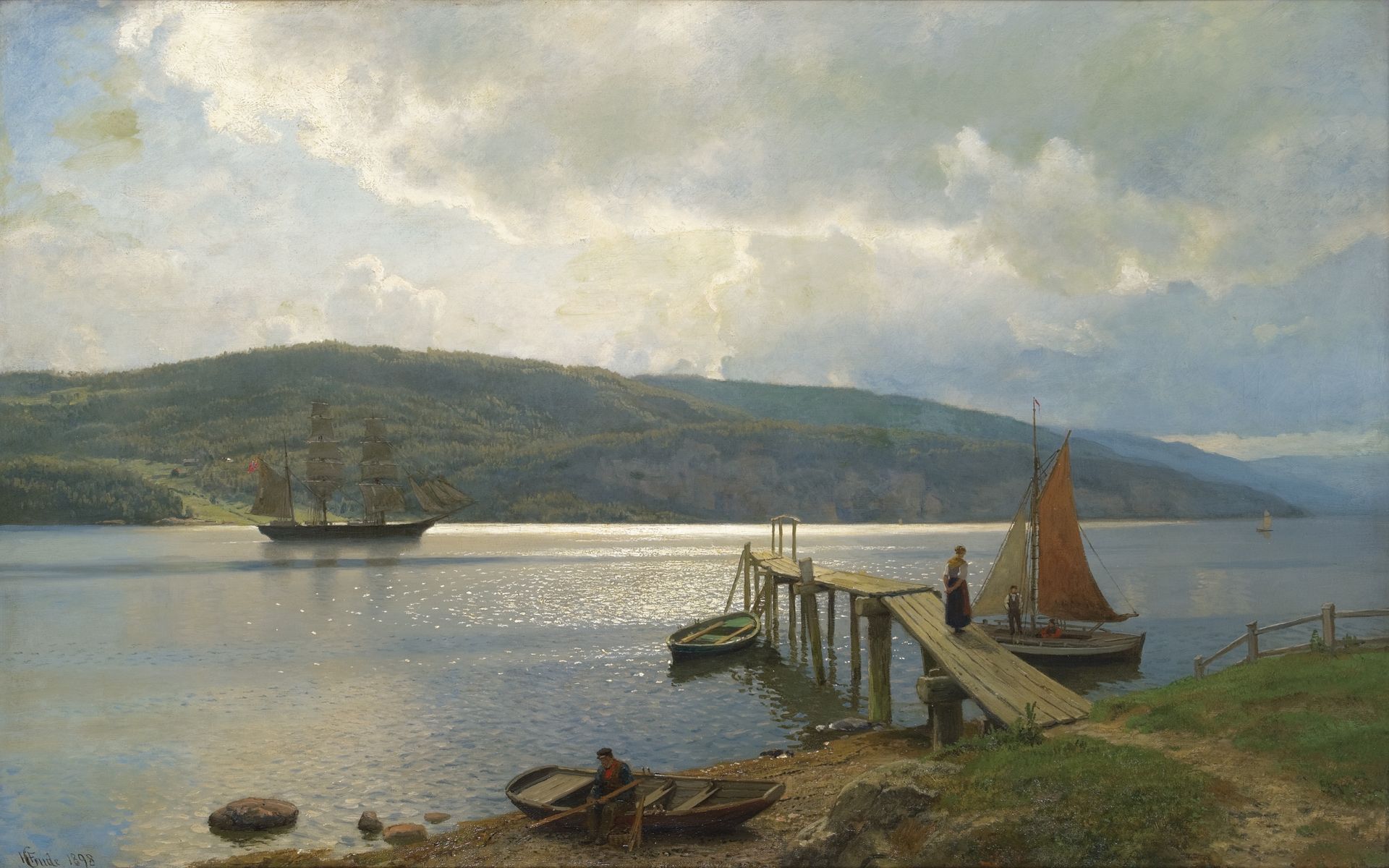 Kaien På Feste I Nær Mossthe Jetty at Feste near Moss by Hans Gude