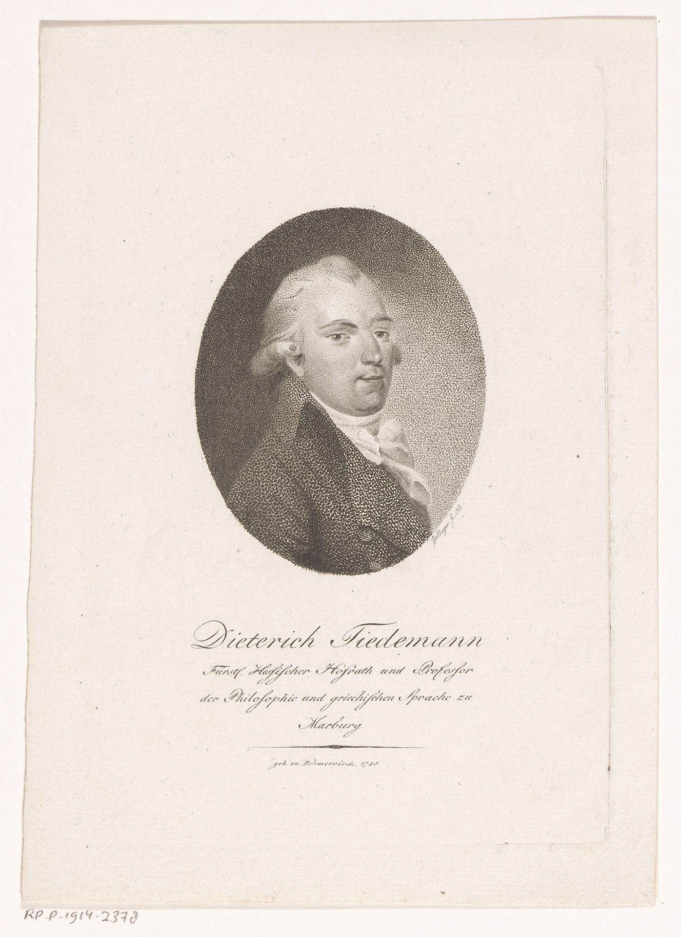 Portret van Dieterich Tiedemann by Friedrich Wilhelm Bollinger