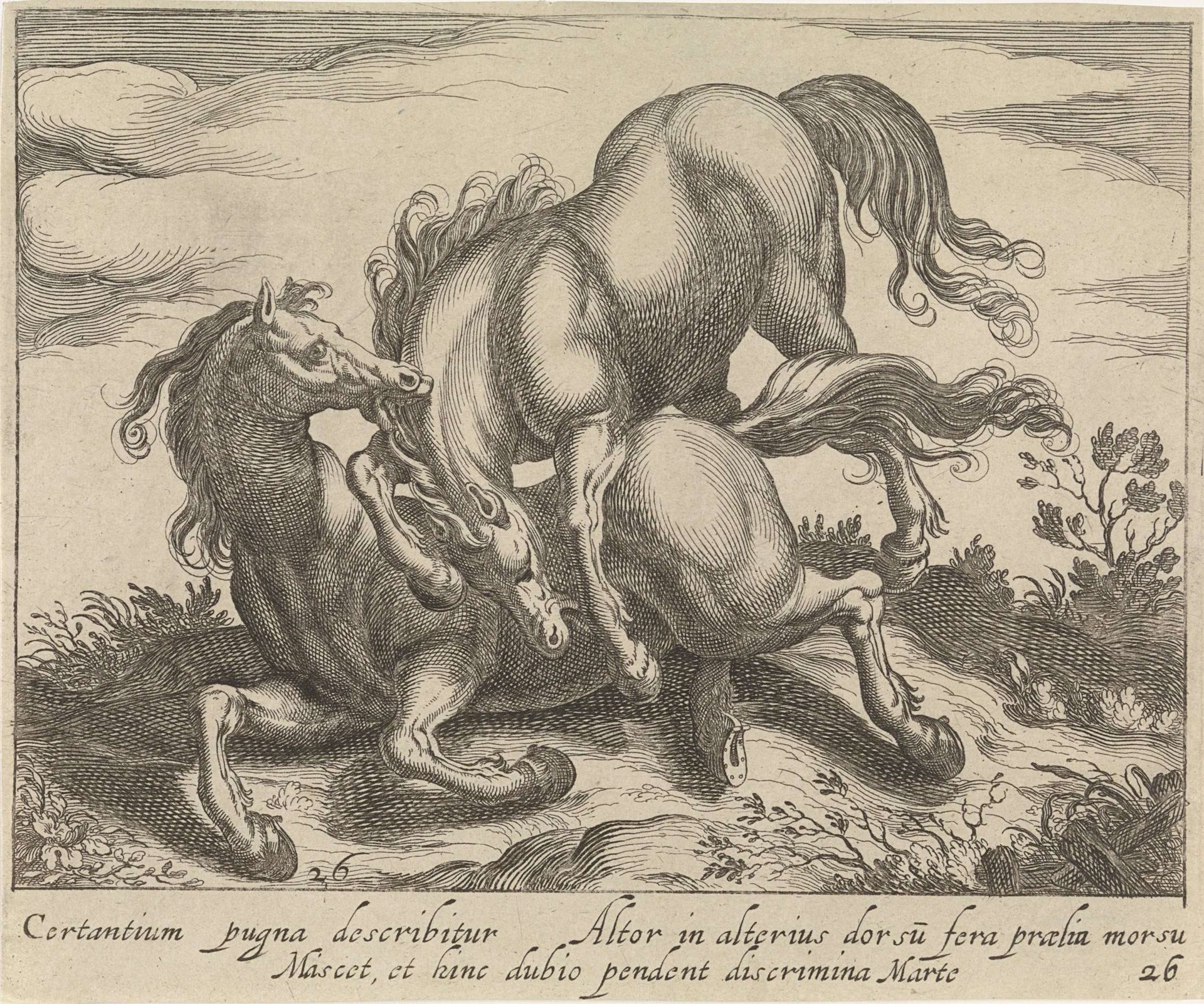 Landschap met twee vechtende paarden by Egbert Van Panderen