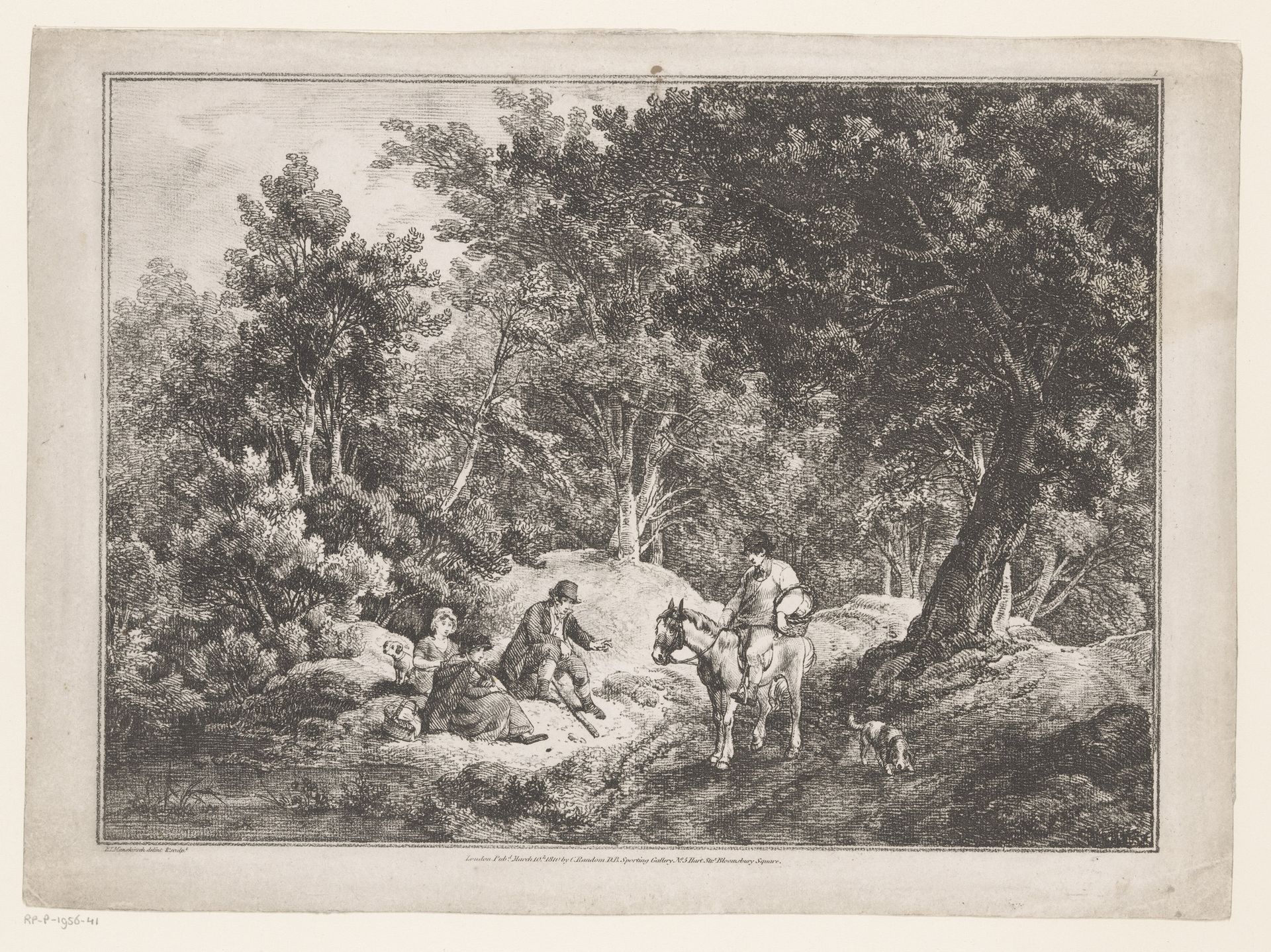 Boslandschap met ruiter en zittende figuren by Franz Joseph Manskirch