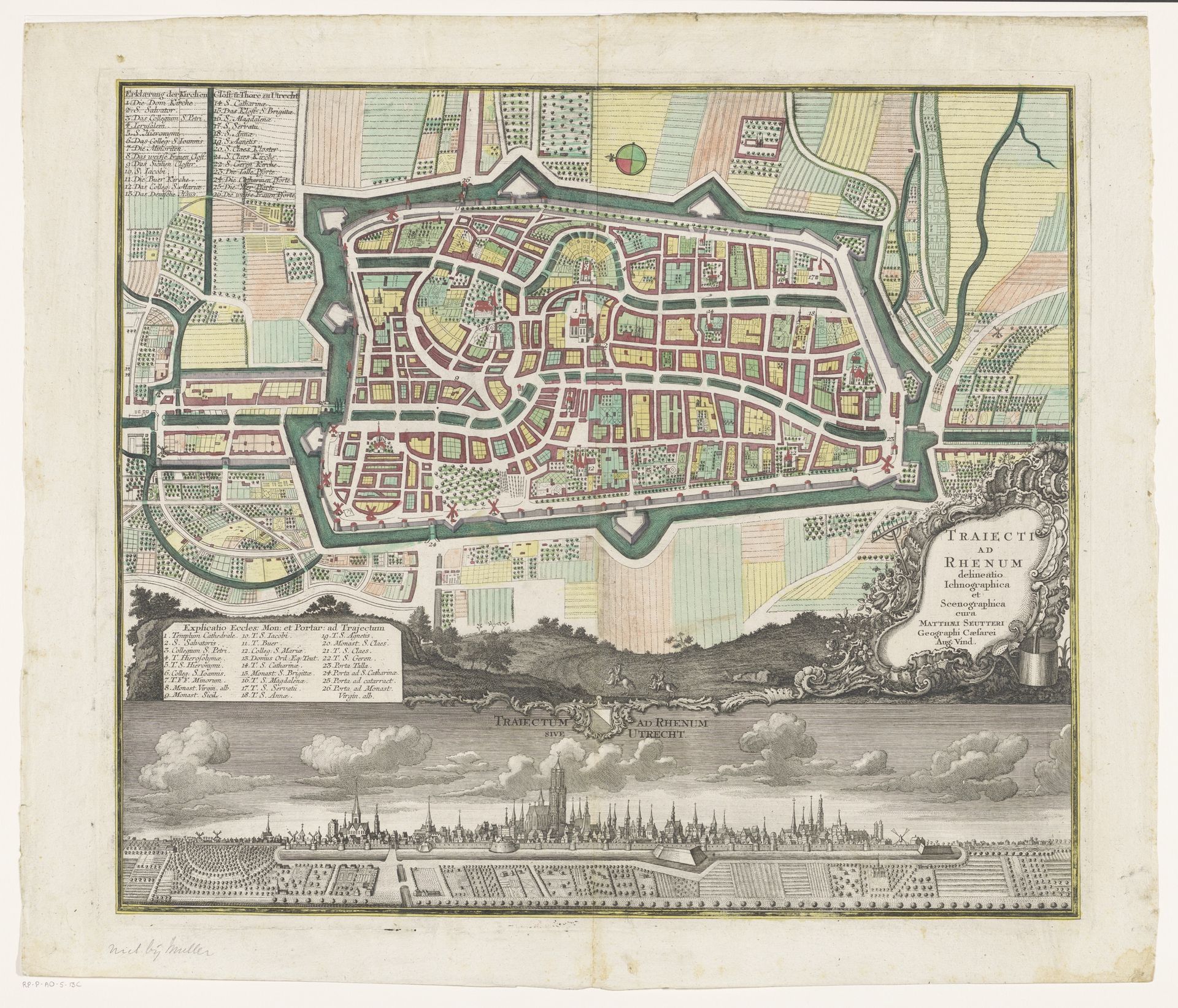 Plattegrond van de stad Utrecht met stadsgezicht by Anonymous