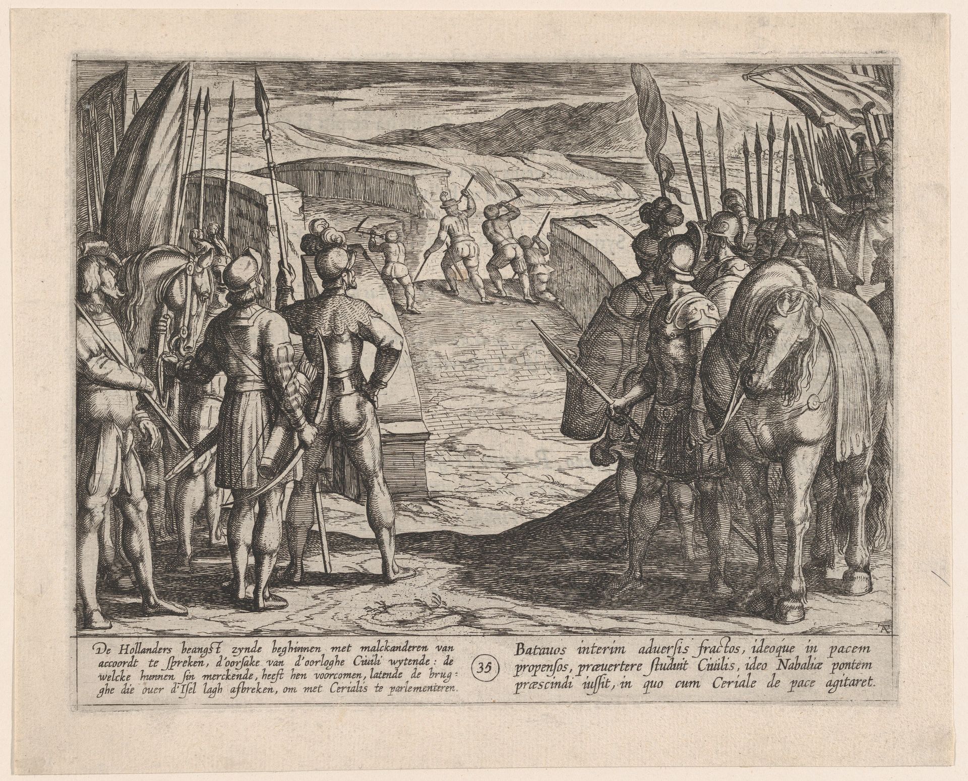 Plate 35: The Batavians Become Afraid and Begin Peace Talks, from The War of the Romans Against the Batavians by Antonio Tempesta