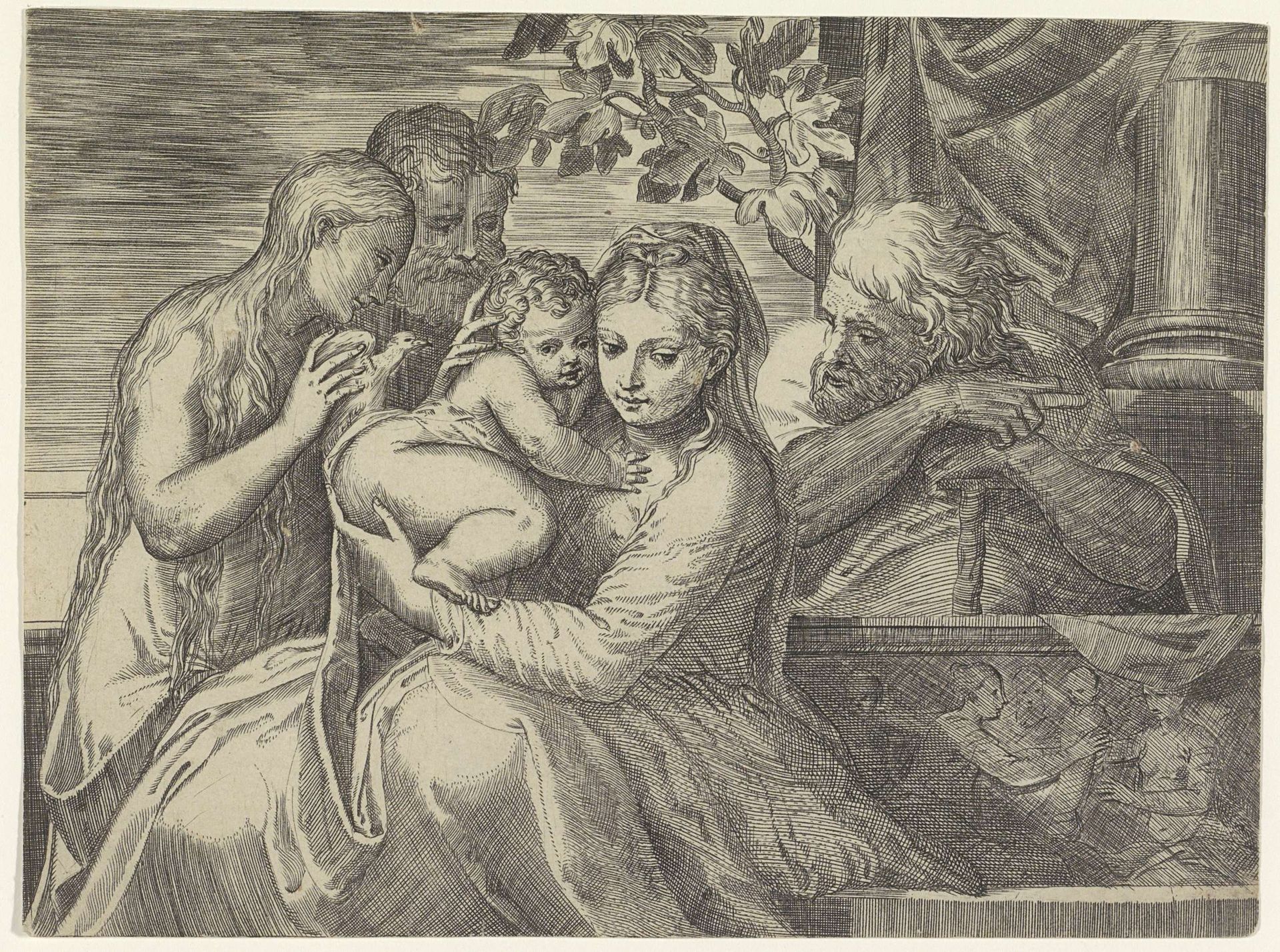Heilige Familie met heiligen by Battista Angolo del Moro