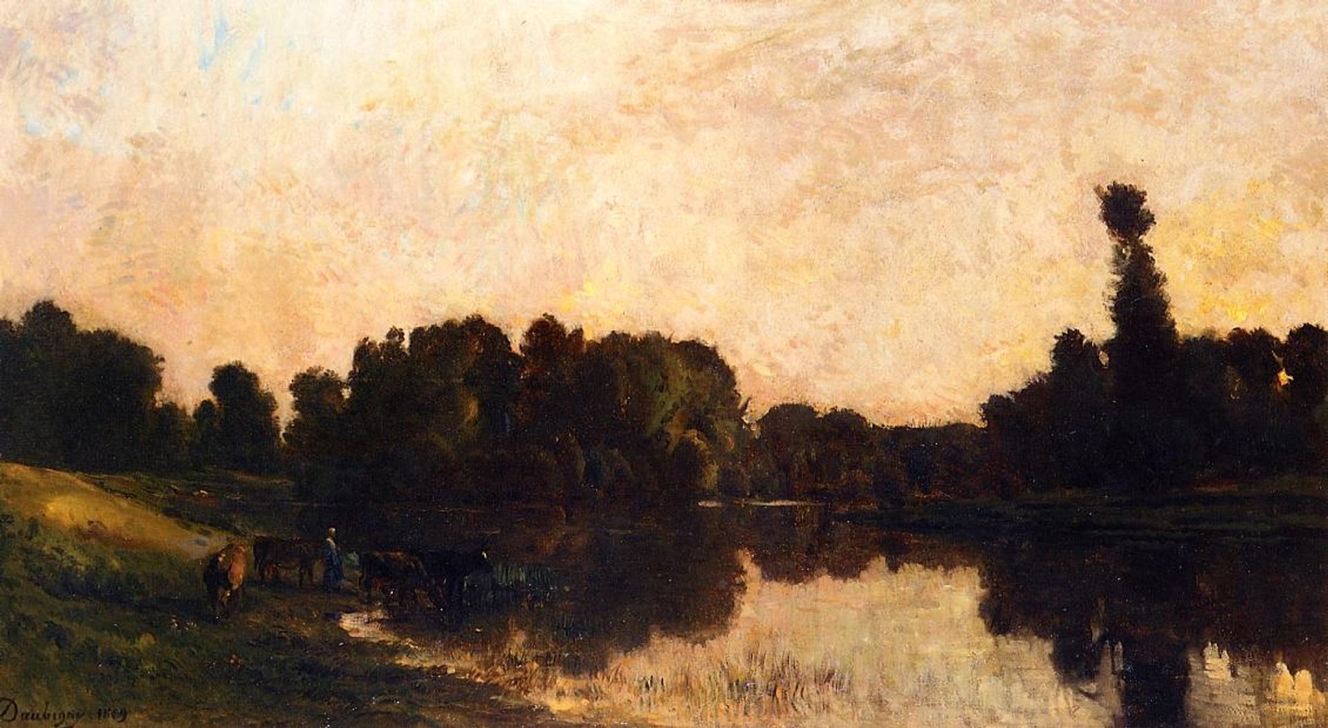 Daybreak, the Oise, Ile de Vaux by Charles François Daubigny