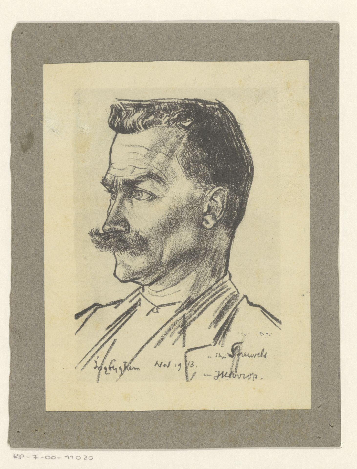 Reproductie van een getekend portret van Stijn Streuvels by Anonymous