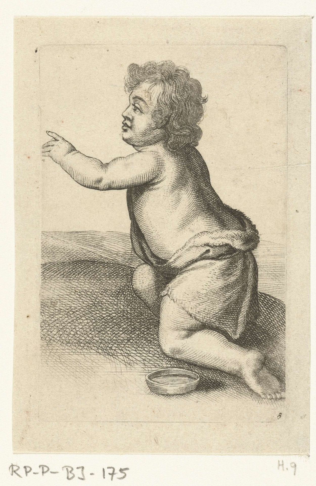 Halfnaakt kind met een schoteltje by Pieter van Avont