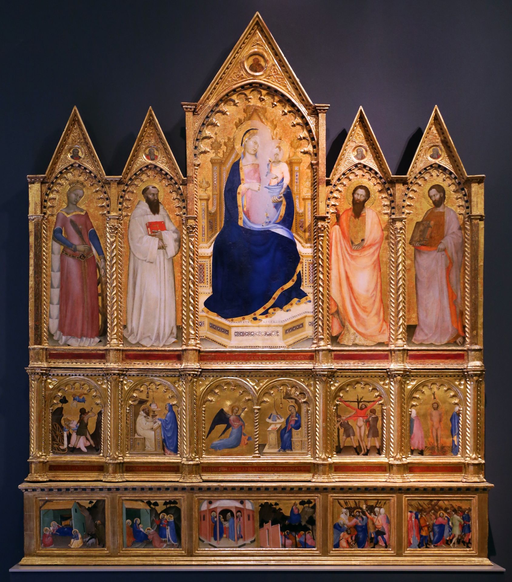 Madonna col bambino tra santi, storie dei santi e di Cristo by Giovanni da Milano