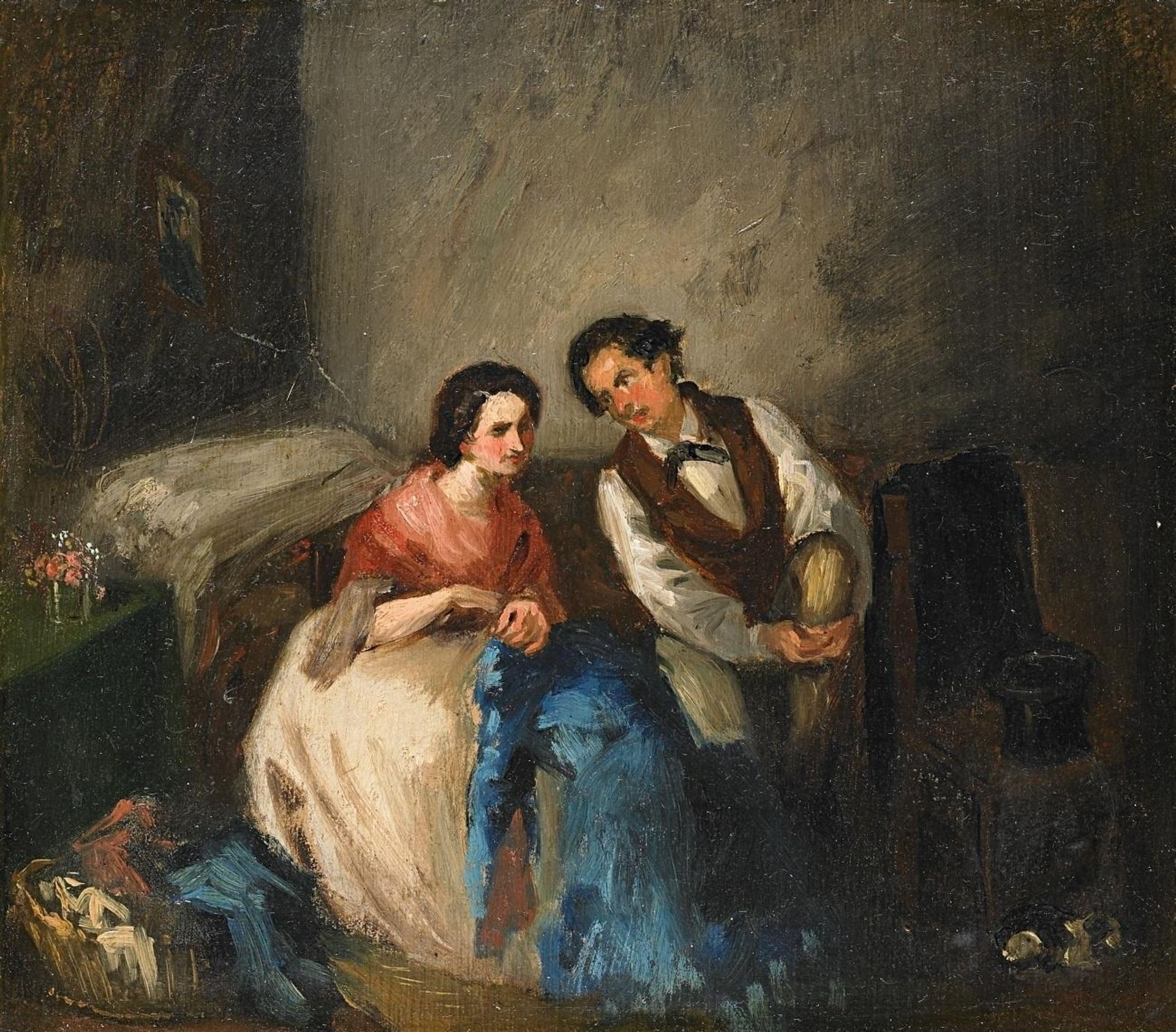 Interior with seated couple by Mariano Fortuny Marsal