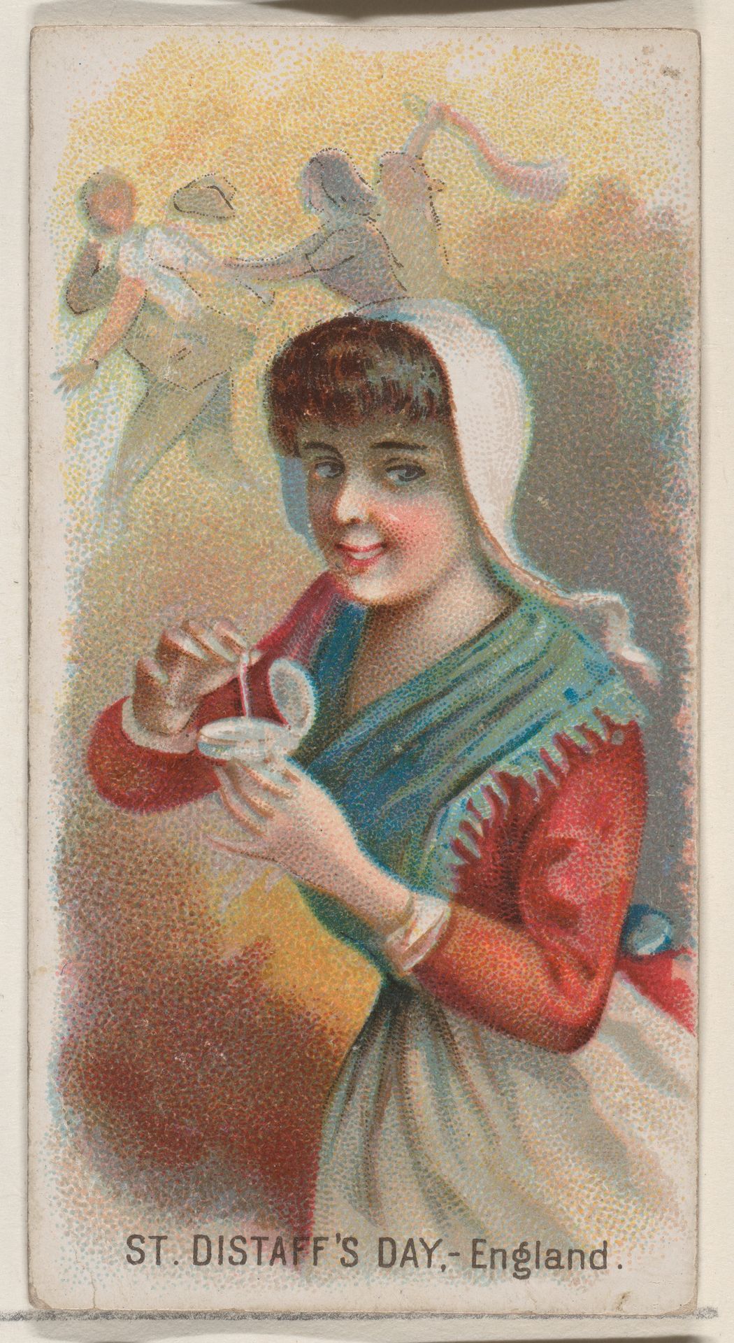 Saint Distaff's Day, England, from the Holidays series (N80) for Duke brand cigarettes by W. Duke, Sons & Co.