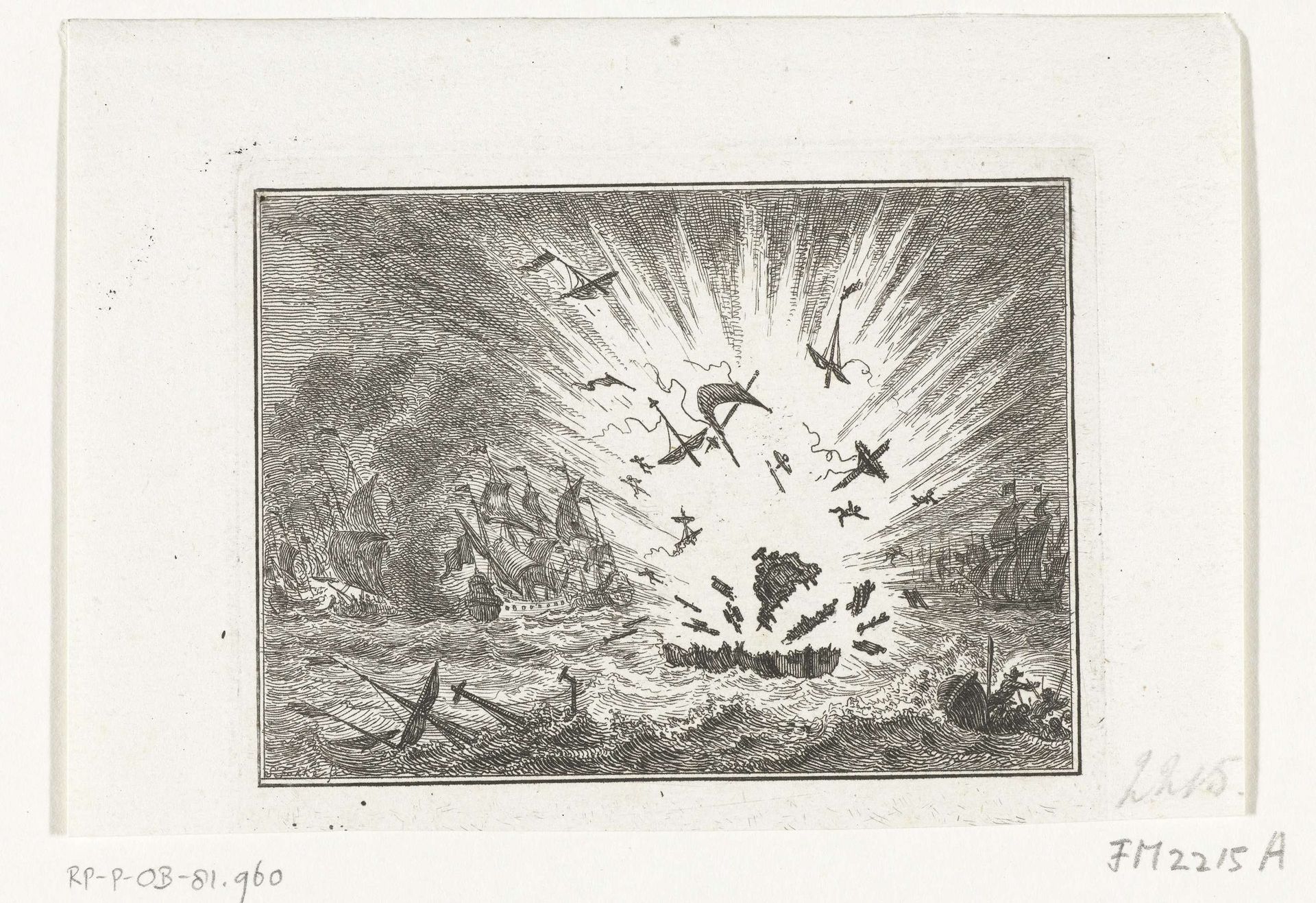 Het ontploffen van de Eendracht tijdens de zeeslag bij Lowestoft, 1665 by Simon Fokke