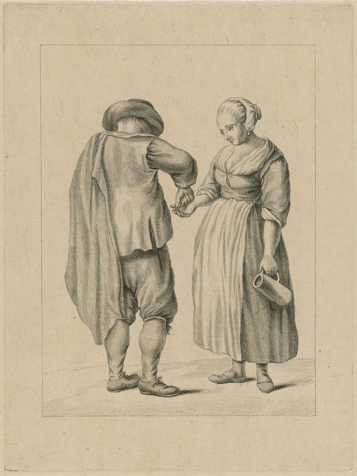 Man betaalt vrouw by Pieter de Mare