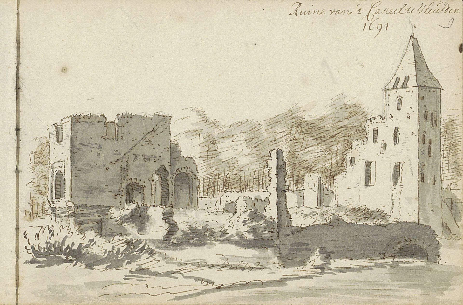 Ruïne van kasteel Heusden te Heusden by Abraham Meyling