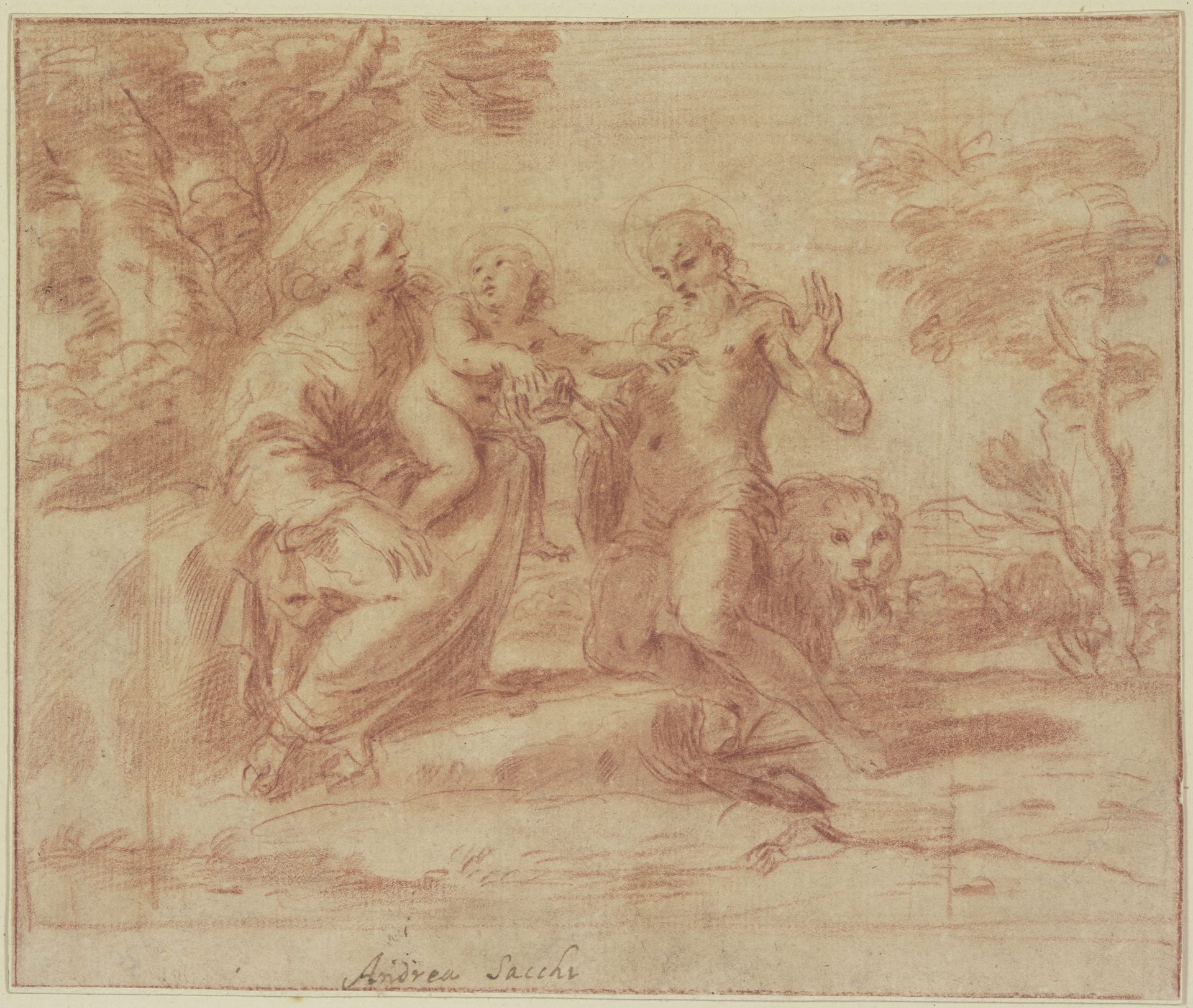 Der Heilige Hieronymus erblickt die Madonna mit dem Jesuskind by Andrea Sacchi