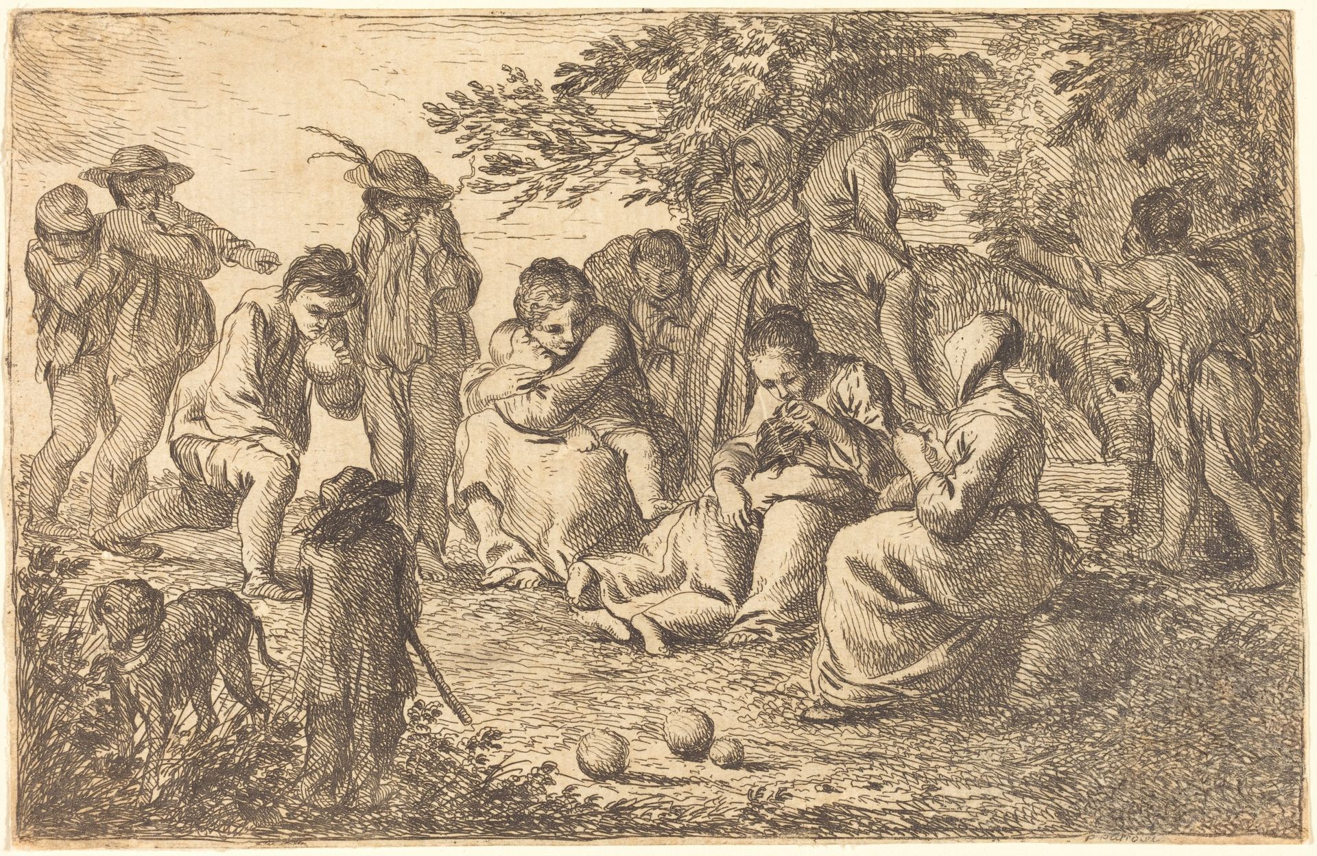 Children with Donkey and Dog in a Clearing by Pierre Parrocel