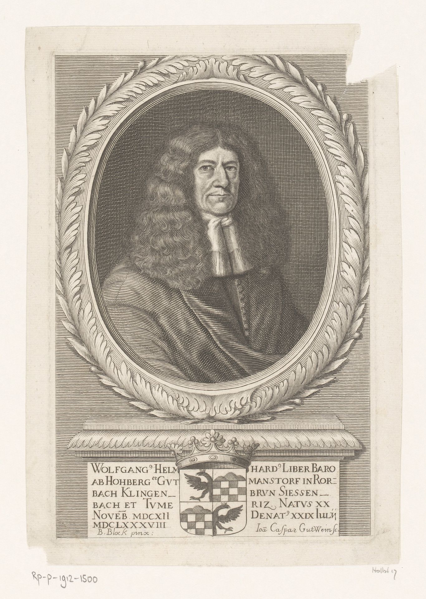 Portret van Wolf Helmhard von Hohberg by Johann Caspar Gutwein