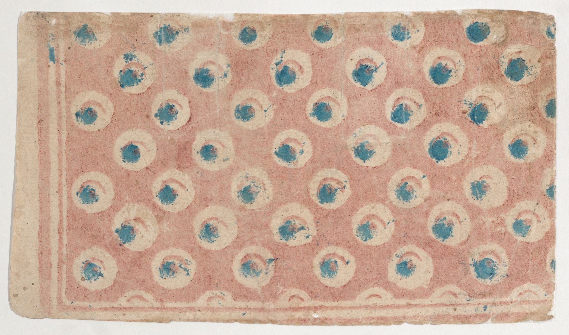Pink sheet with blue dot pattern by Anonymous