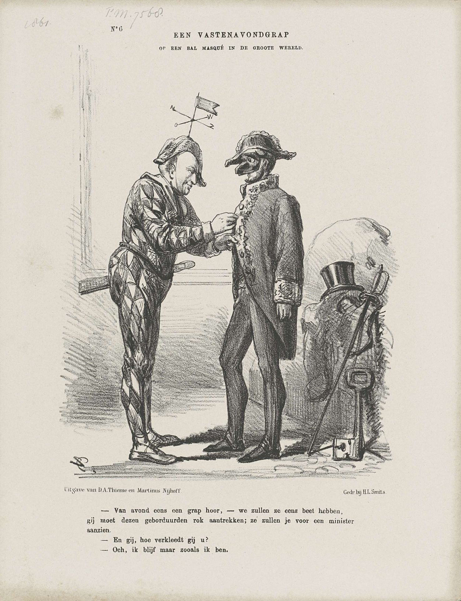 Spotprent op de ministers F.A. van Hall en L.N. van der Goes van Dirxland, 1861 by Johan Michaël Schmidt Crans