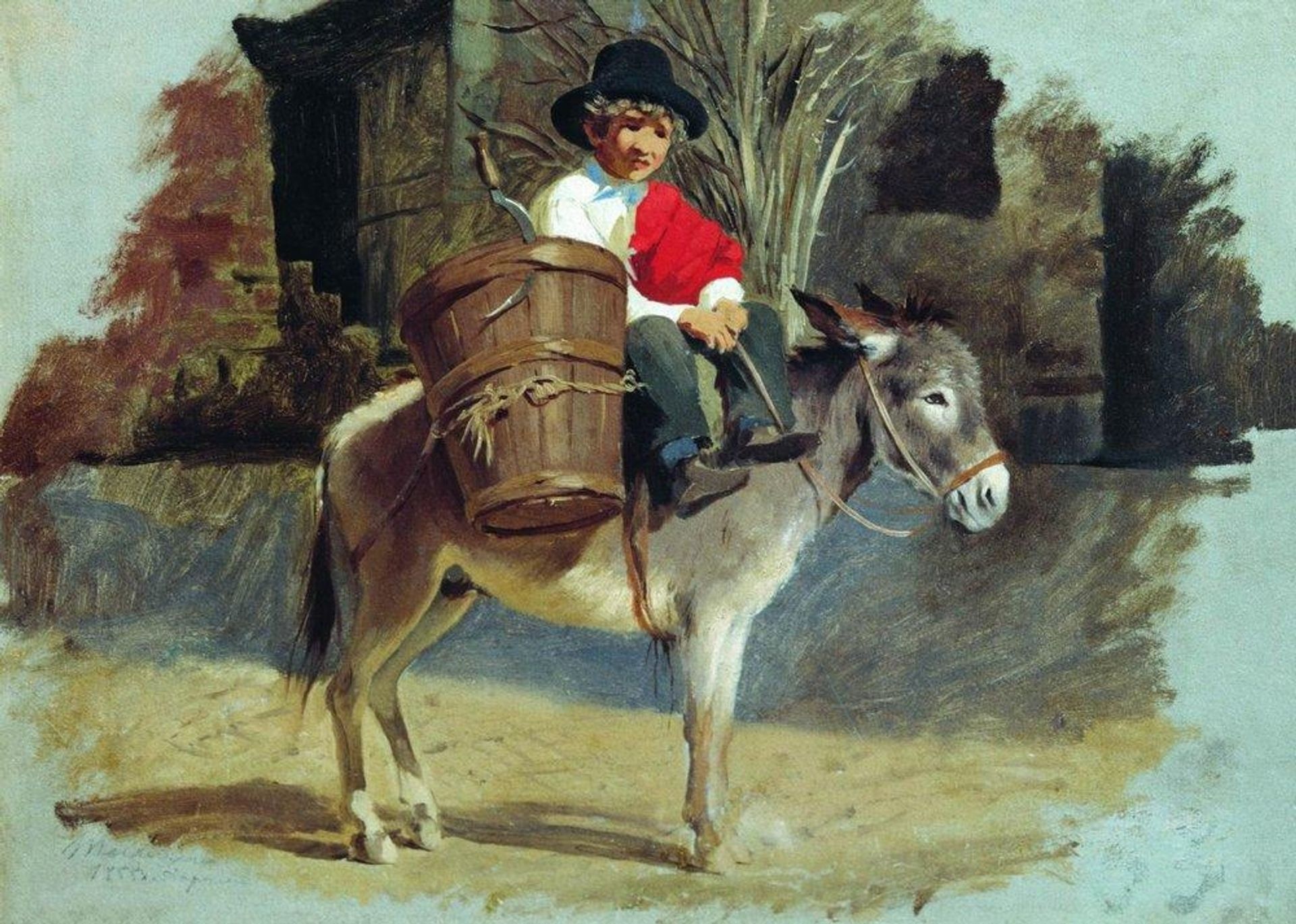 A boy on a donkey by Fyodor Bronnikov