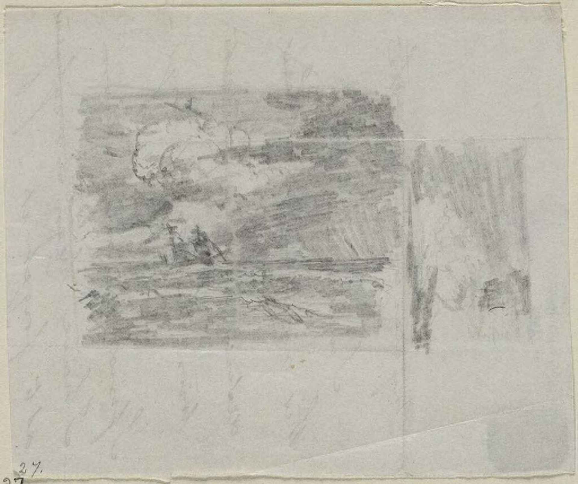 Two Sketches of a Ship at Sea, for "Ship in a Squall" by Washington Allston
