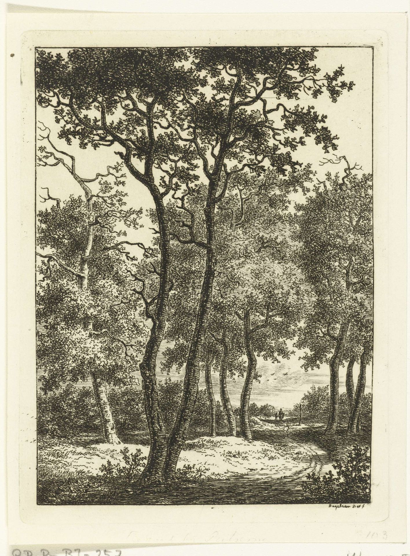 Landschap met ruiter en wandelaar by Ernst Willem Jan Bagelaar