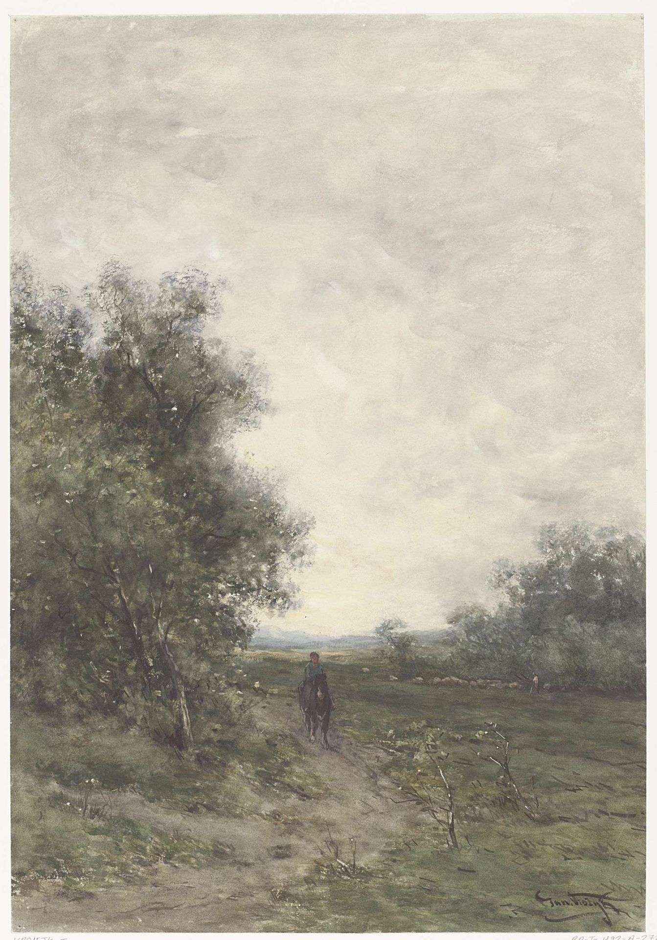 Landschap met een ruiter en een kudde schapen met herder by Jan Vrolijk